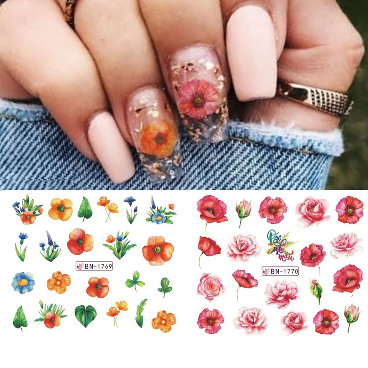 Floral Water Transfer Nail Decals - 12 Sheets Spring Flower Nail Art Stickers for DIY Nail Designs | Perfect for Manicures, Pedicures, Bridal Nails & Party Nail Art Accessories