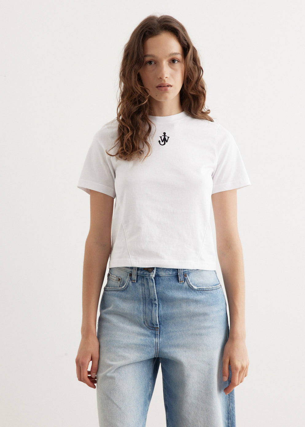 Anchor Embroidery Panelled Cropped T-Shirt for Women - Trendy Summer Fashion Top for Casual Outings & Streetwear Style