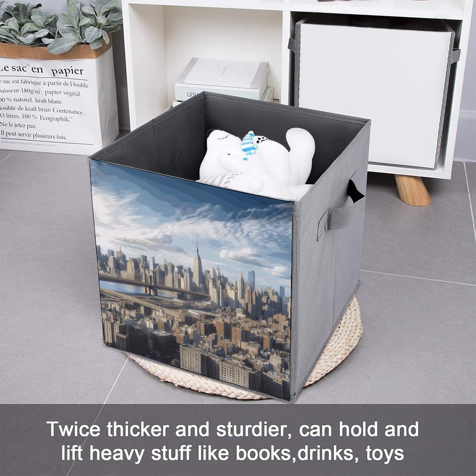 New York City Printed Storage Baskets - 2 Pack Fabric Storage Bins & Organizer Containers for Home, Closet, Office & Nursery Organization