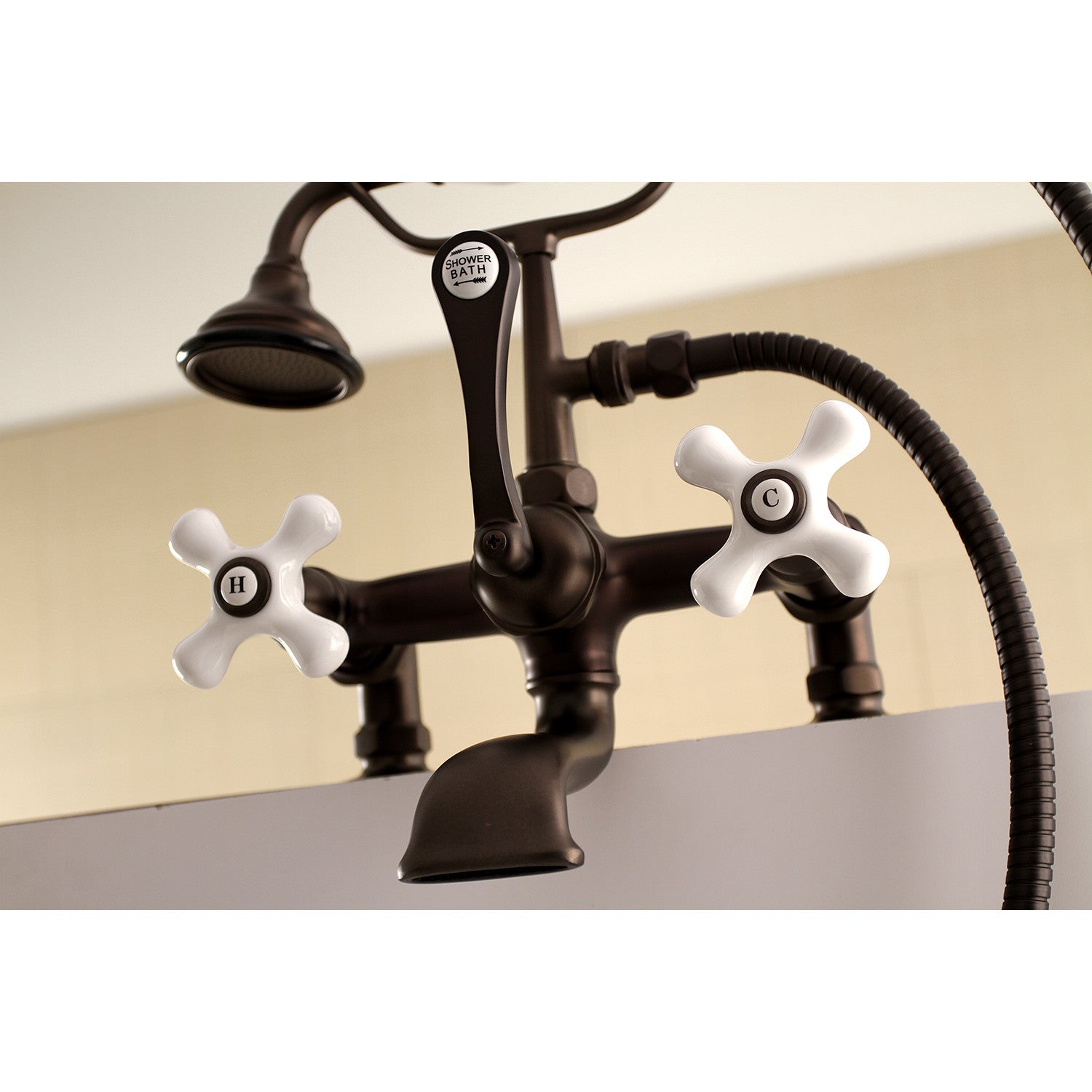 Vintage Clawfoot Tub Faucet with Hand Shower - Oil Rubbed Bronze 3-Handle 2-Hole Deck Mount Bathroom Fixture for Antique & Modern Bathrooms