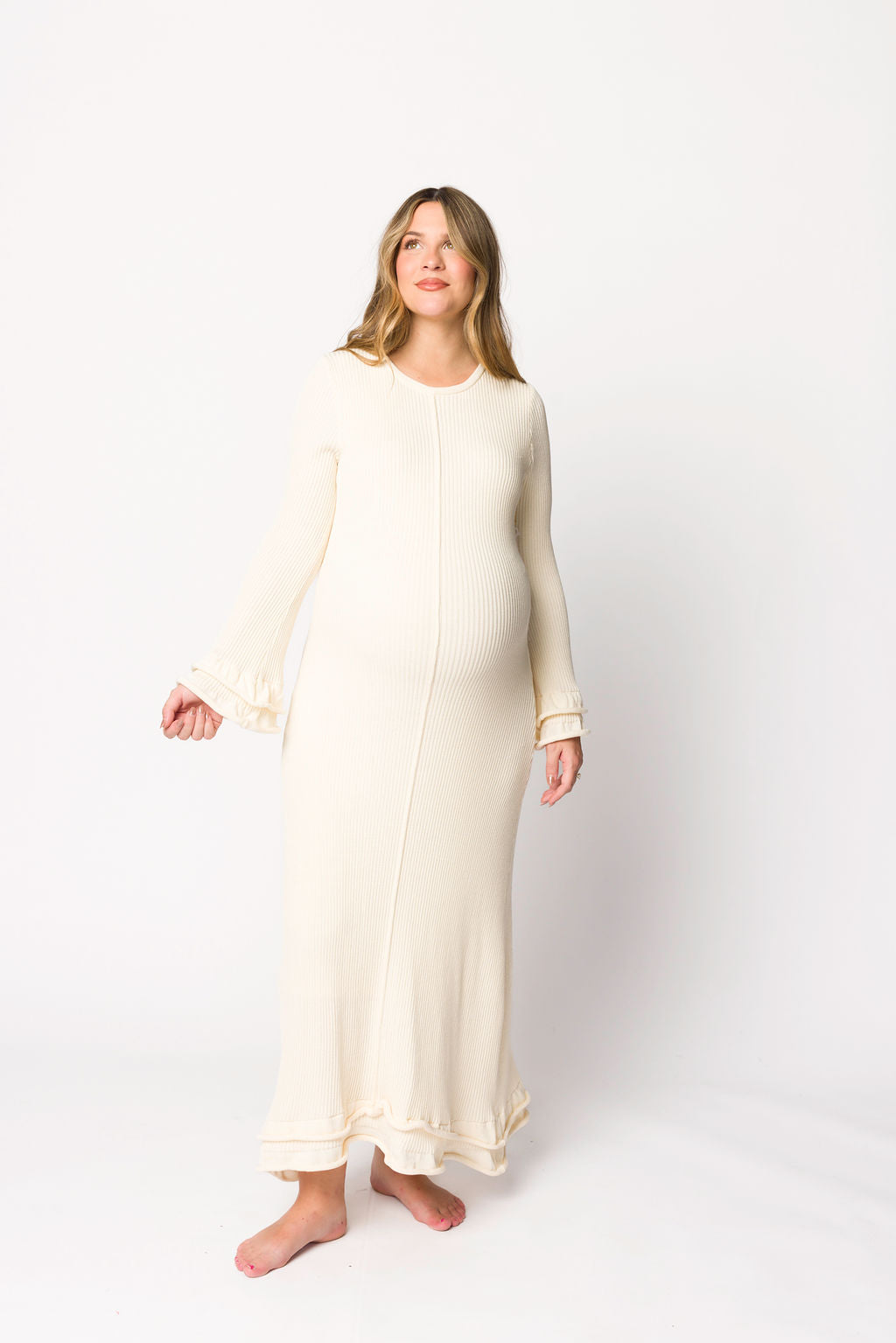Arlet Ivory Maternity Dress - Bump Friendly & Comfortable for Pregnancy, Nursing, and Special Occasions