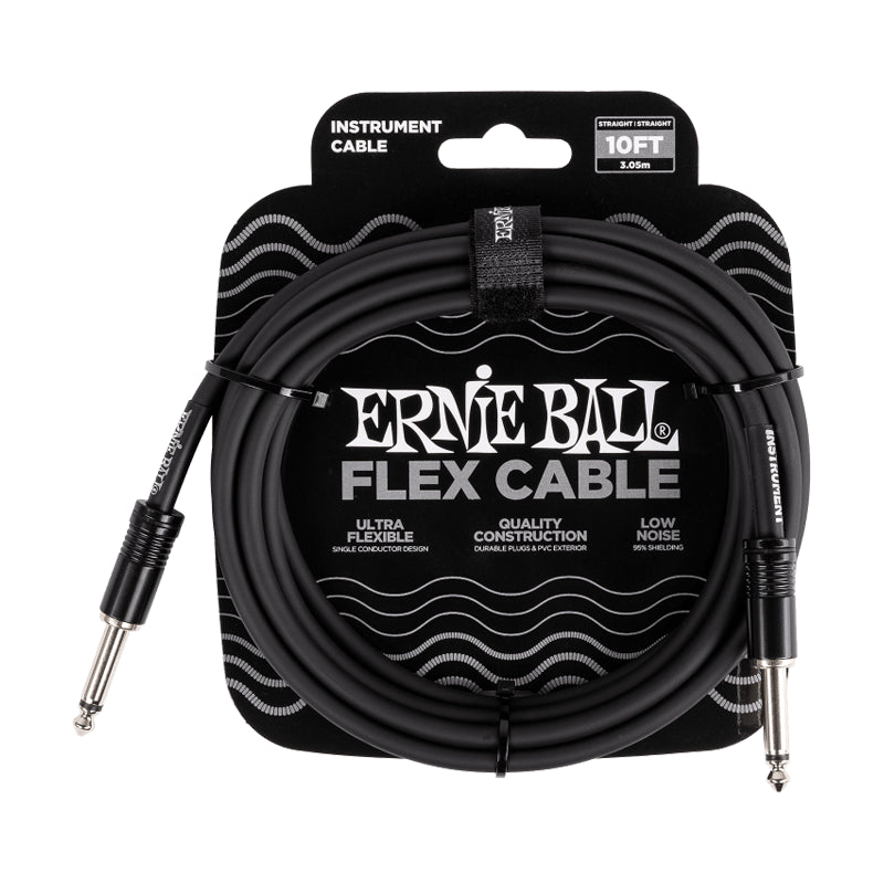 Ernie Ball P06434 10ft Black Instrument Cable - Straight/Straight Connectors for Guitar, Bass & Audio Equipment - Perfect for Live Performances & Studio Recording