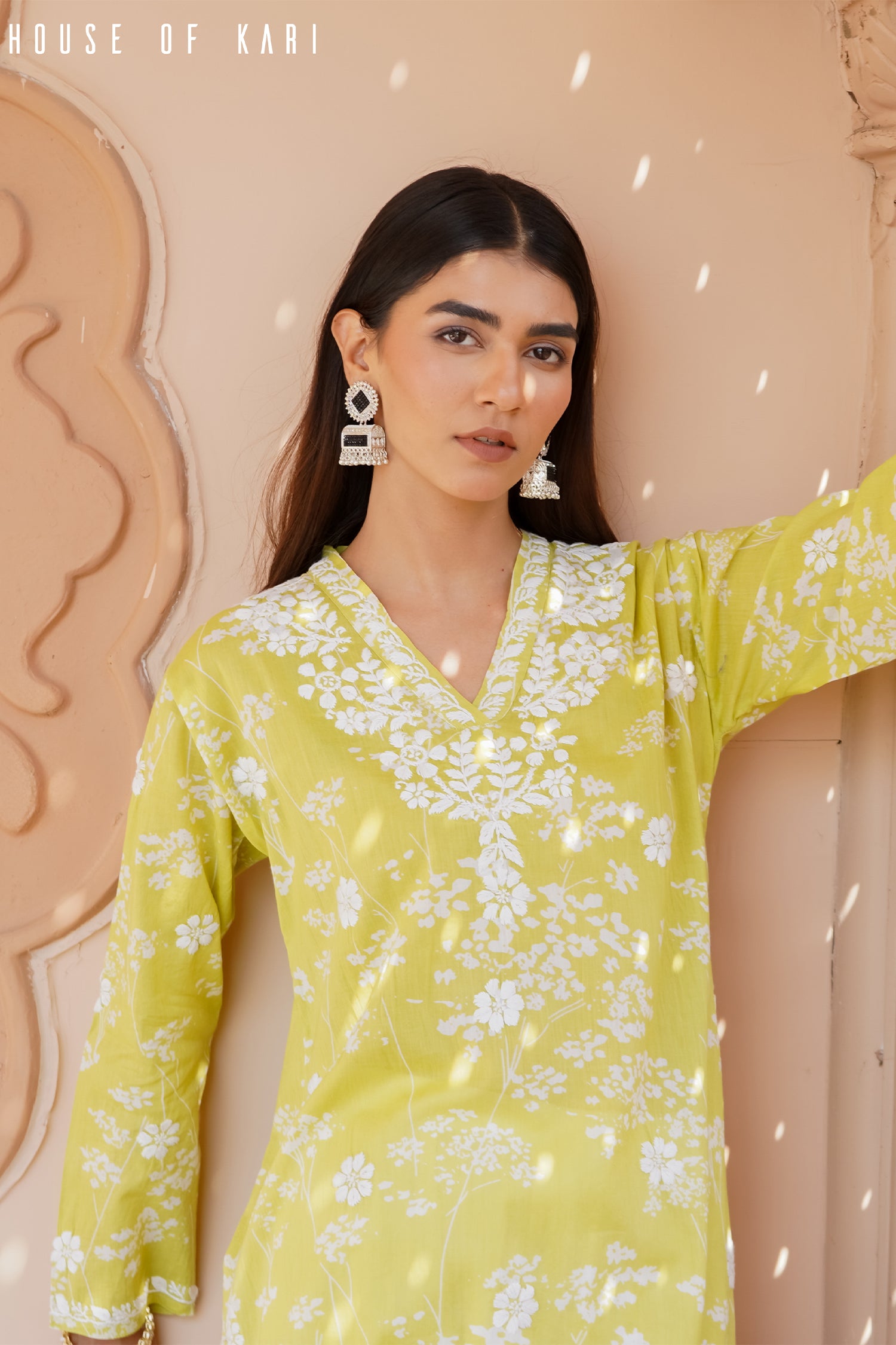 Mul Cotton Chikankari Long Kurta for Women - Green Embroidered Traditional Indian Tunic - Perfect for Festivals, Weddings & Casual Wear