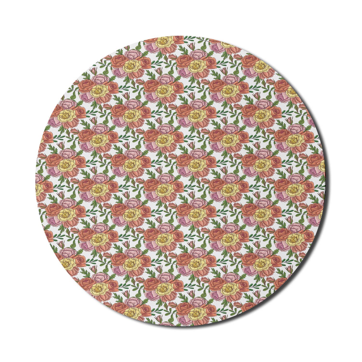 Ambesonne Vintage Floral Round Mouse Pad - Non-Slip Thick Rubber Gaming Mouse Mat with Plain Background - 8 Inch Pale Blue Multicolor Computer Accessory for Office, Home & Gaming Setup