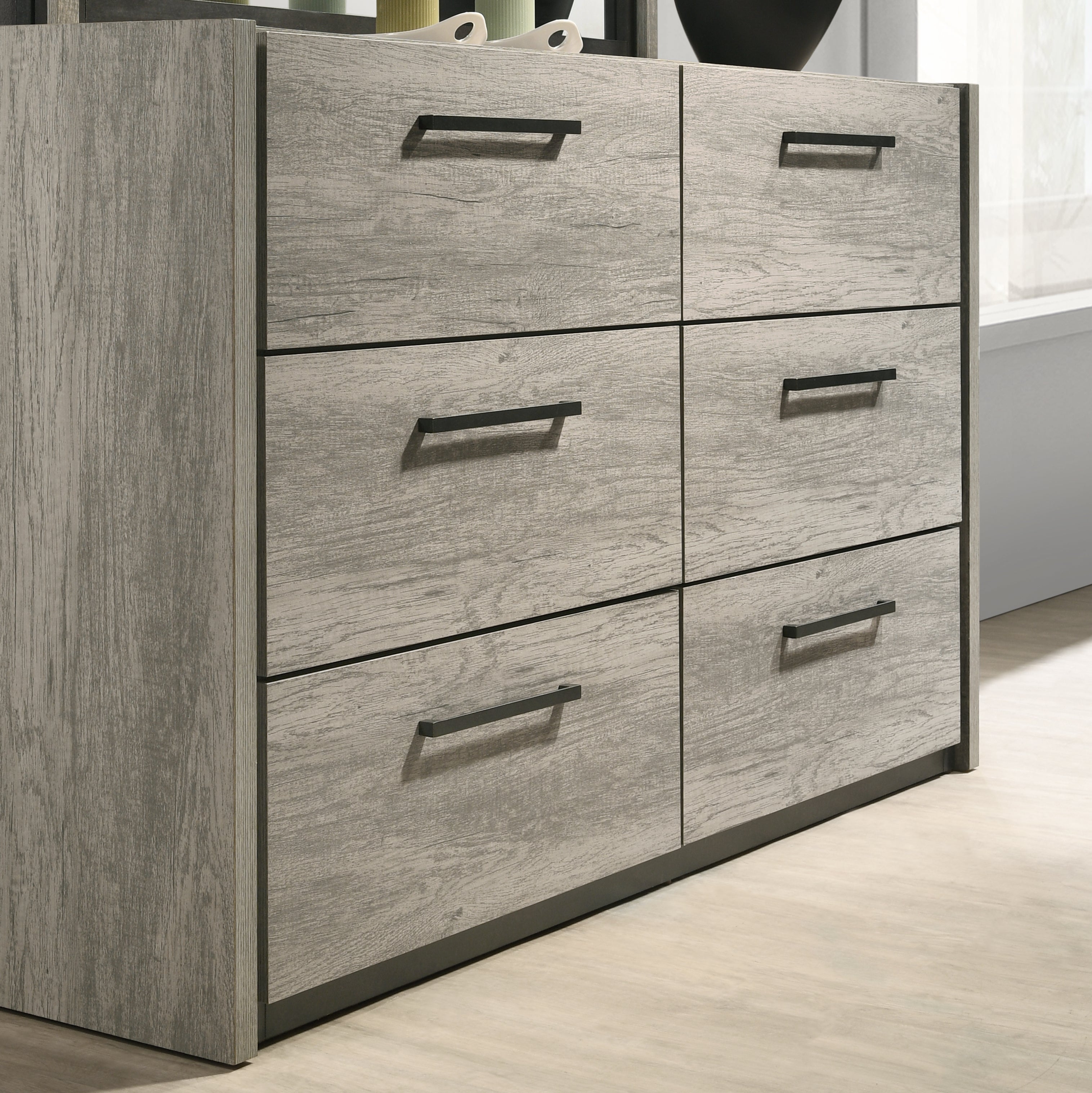 Roundhill Furniture Lenca 6-Drawer Dresser with Mirror in Weathered Gray - Stylish Bedroom Storage Solution for Master Bedroom, Guest Room or Dorm