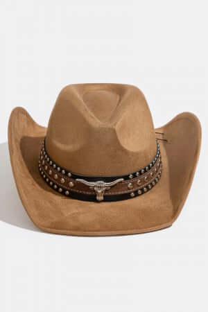 Dark Brown Layered Western Bull Head Strap Cowboy Hat for Men - Genuine Leather Cowboy Hat with Adjustable Chin Strap - Perfect for Rodeo, Country Music Festivals & Western Style Outfits