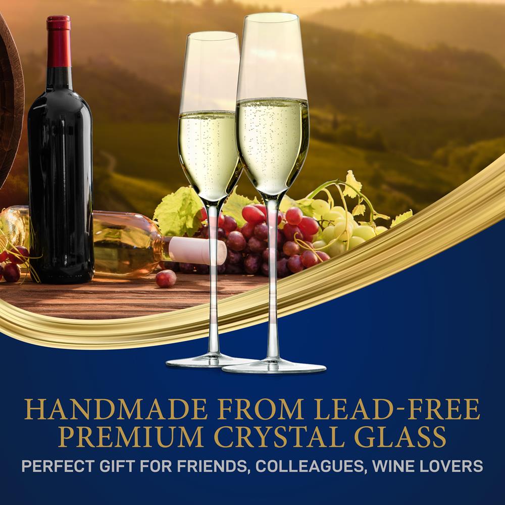 Premium Crystal Champagne Flutes Set of 4 - Elegant Wedding & Party Glassware for Toasting, Celebrations & Romantic Dinners - Dishwasher Safe & Lead-Free