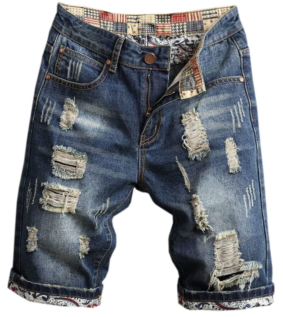 Betusline Men's Distressed Ripped Denim Shorts - Classic Straight Fit Jean Shorts for Summer | Casual Wear for Beach, Street Style & Outdoor Activities