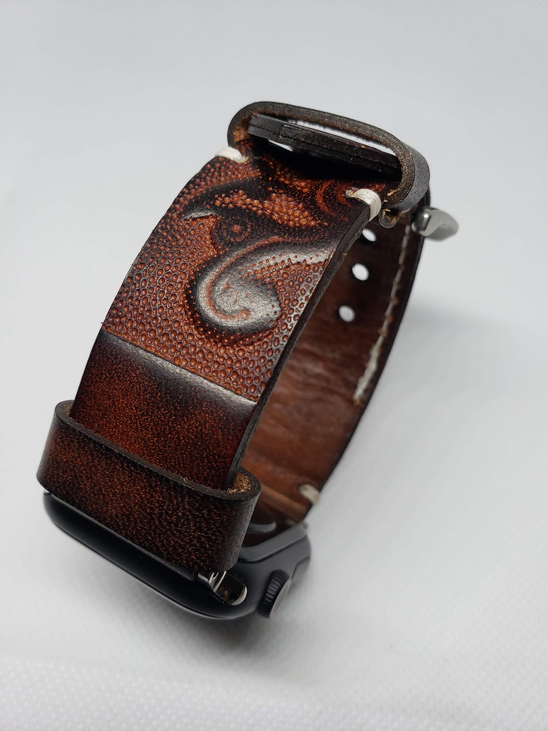 Handmade Genuine Leather Apple Watch Band - Compatible with Apple Watch Series 5/4/3/2/1 (42mm/44mm) - Premium Tooled Design for Men & Women - Perfect for Daily Wear, Workouts & Special Occasions