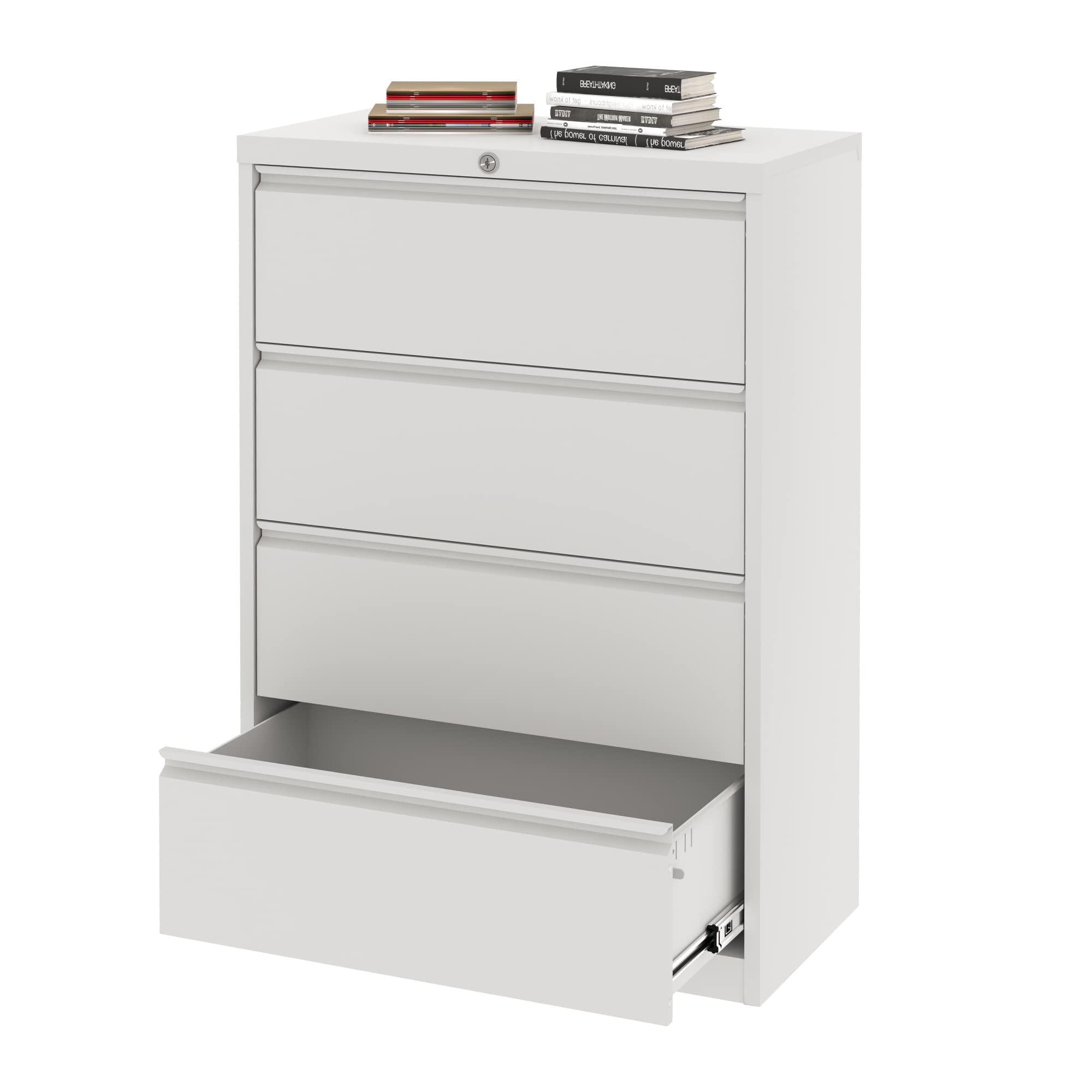 AOBABO 4 Drawer Metal Lateral File Cabinet - Home Office Storage Organizer with Lock, Steel File Cabinet for Documents & Folders (White, Assembly Required) - Perfect for Office, Study Room & Home Workspace Organization