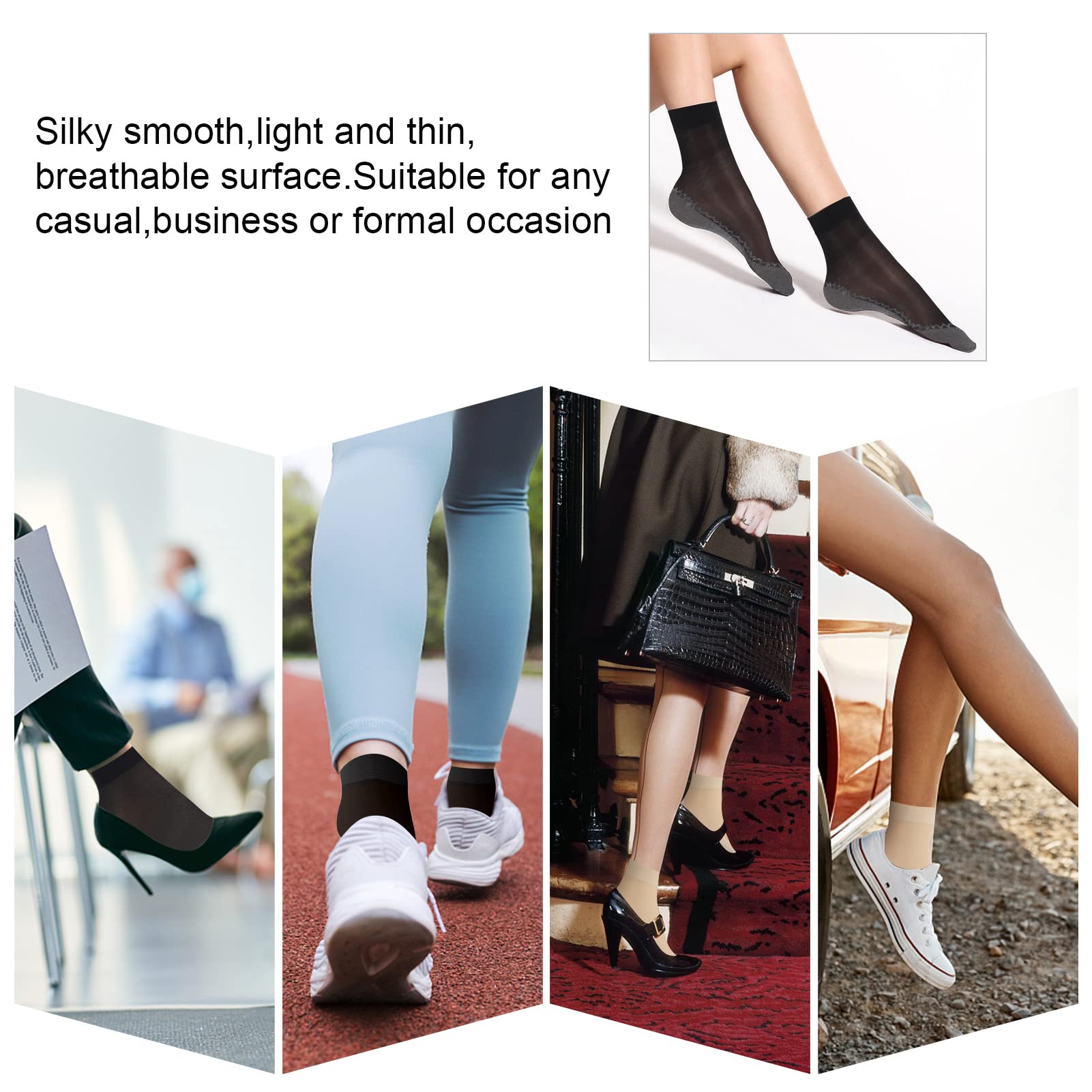 Firtink 20 Pairs Women's Nylon Ankle Socks - Anti-Slip Cotton Sole, Sheer Silky & Reinforced Toe Invisible Socks for Women & Girls | Perfect for Work, Casual Wear & Sneakers