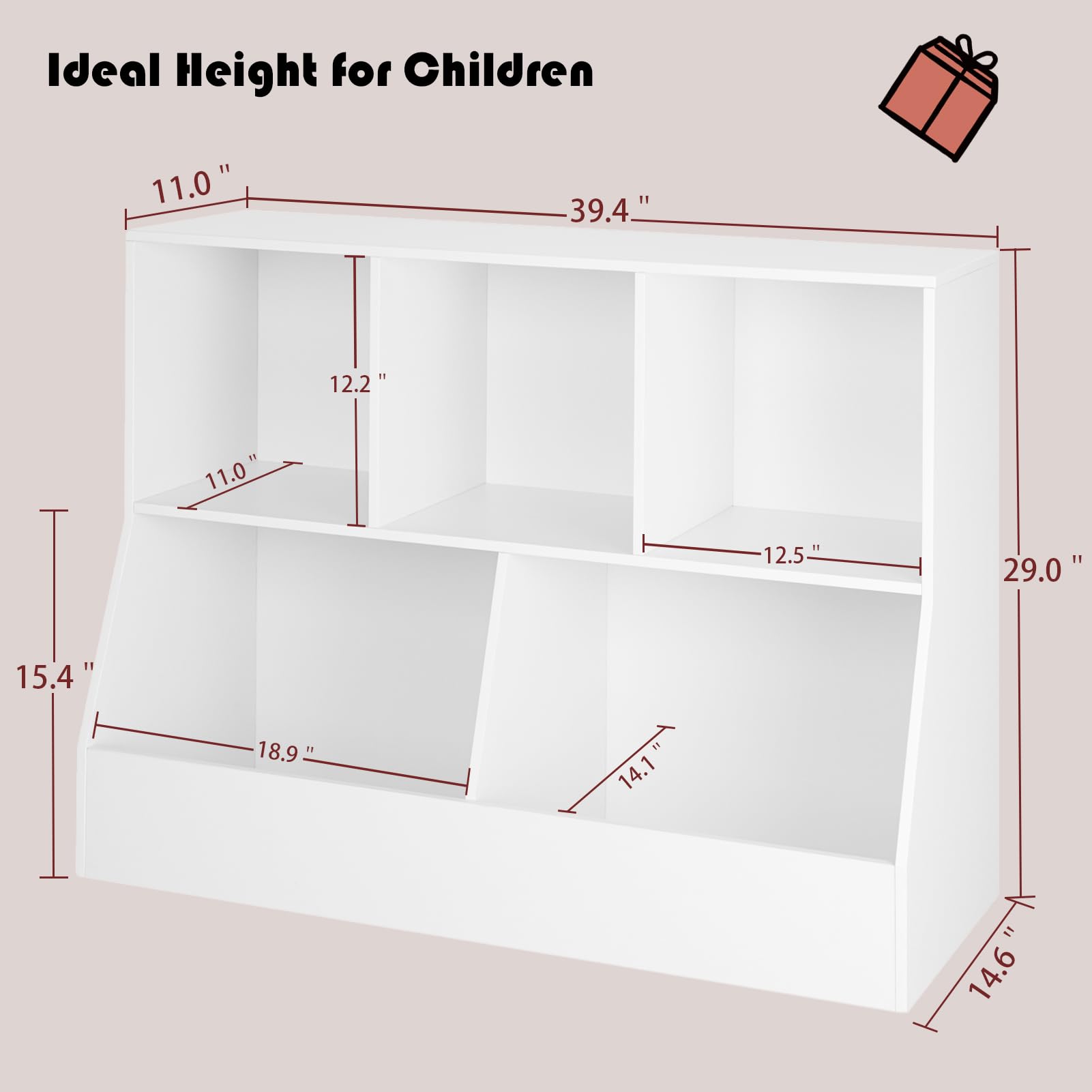 DINZI LVJ 5-Cubby Wooden Toy Storage Organizer & Kids Bookshelf - White 39.4