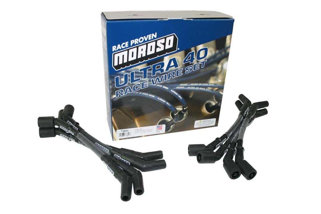 Moroso WIRE SET ULTRA 40, GM LS, 9.75 IN, 135 DEG. Black Spark Plug Wires for Chevy LS Engines - High Performance Ignition Wires for Racing, Street & Off-Road Use