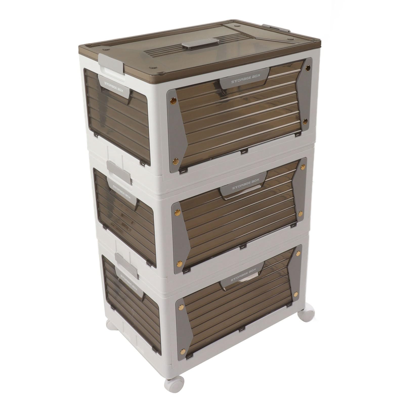 Stackable Folding Storage Bins with Magnetic Suction & Wheels - 3-Tier Organizer Box for Home, Office, Closet & Kitchen Organization - Space Saving Storage Container for Toys, Clothes & Household Items