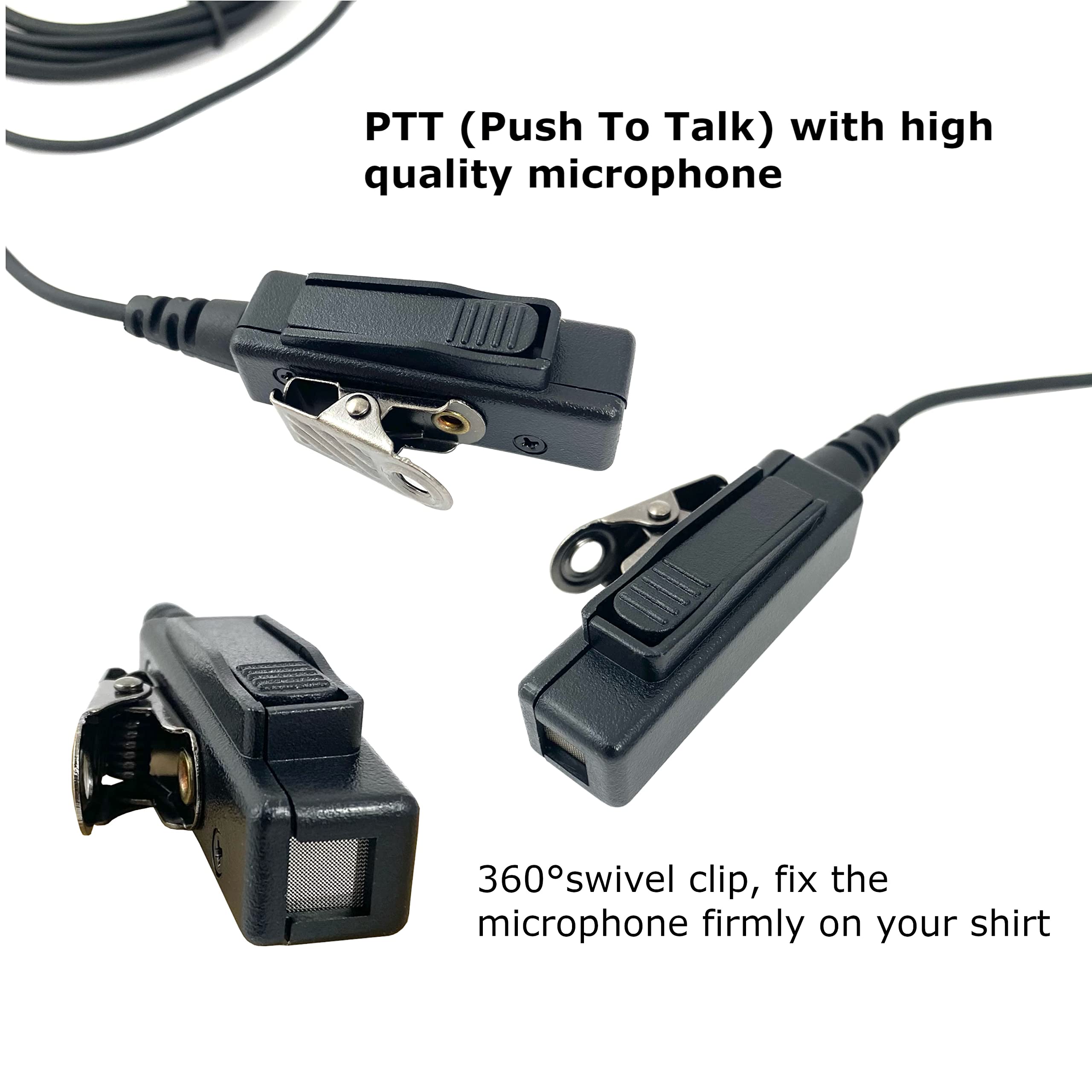 MaximalPower Replacement Acoustic Tube Earpiece Headset for Motorola Radios XPR6500 XPR6550 XPR6580 APX7000 APX6000 | Durable Single Wire Earpiece with Reinforced Cable & Headset Mic for Two Way Radios (2 Pack) - Perfect for Security, Construction & Emergency Communication
