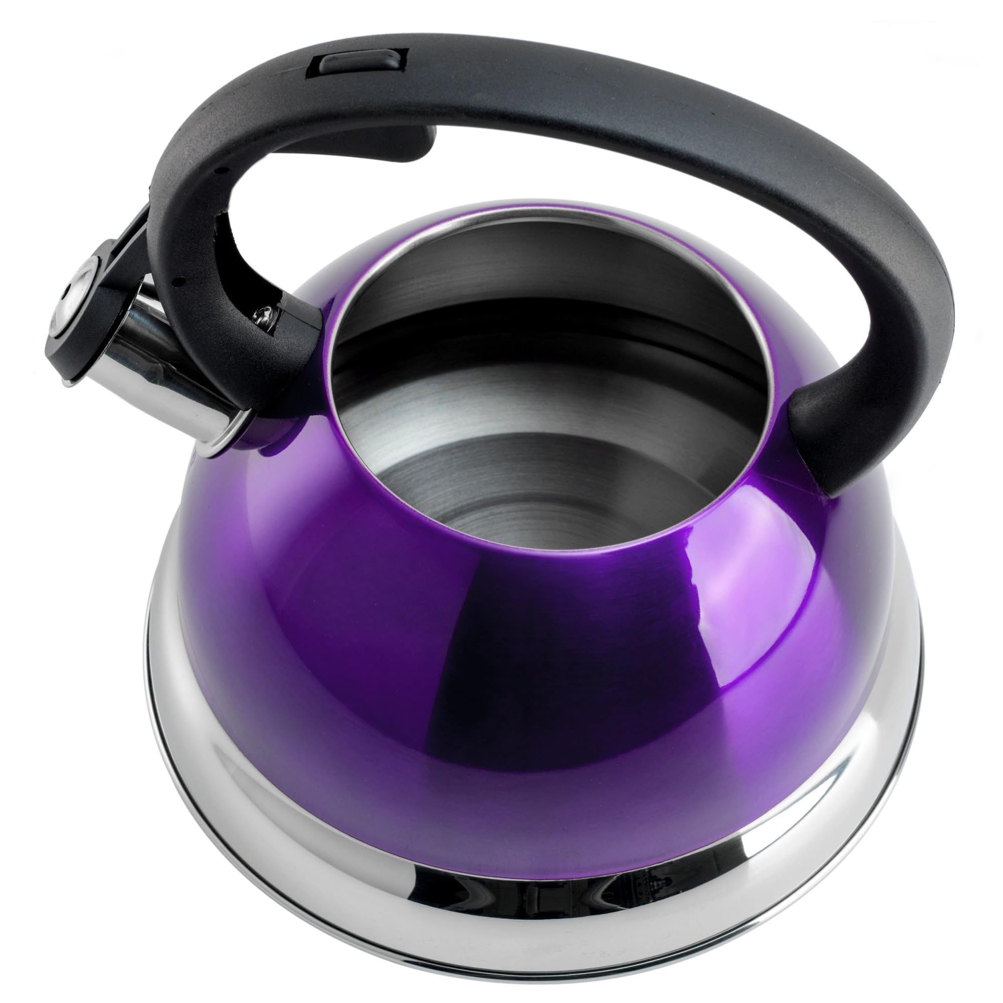 Mr. Coffee Flintshire 1.75-Quart Stainless Steel Whistling Tea Kettle with Heat-Resistant Nylon Handle - Metallic Purple | Perfect for Stovetop Tea Brewing & Kitchen Decor
