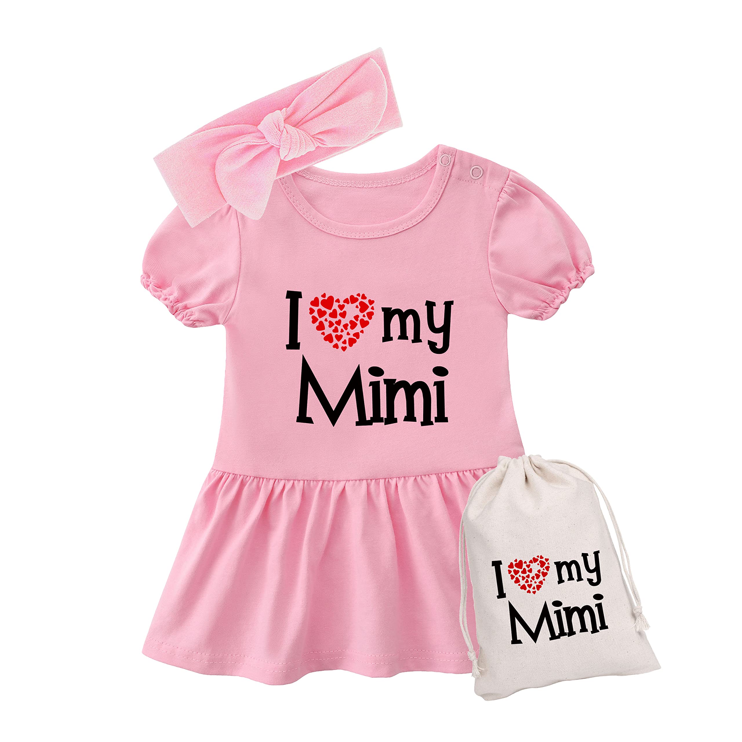YSCULBUTOL Baby Girl Dress Set - Cute I Love My Mimi Outfit with Headband for Newborn & Toddler | Sister Matching Skirt & Dress for Special Occasions & Family Photos