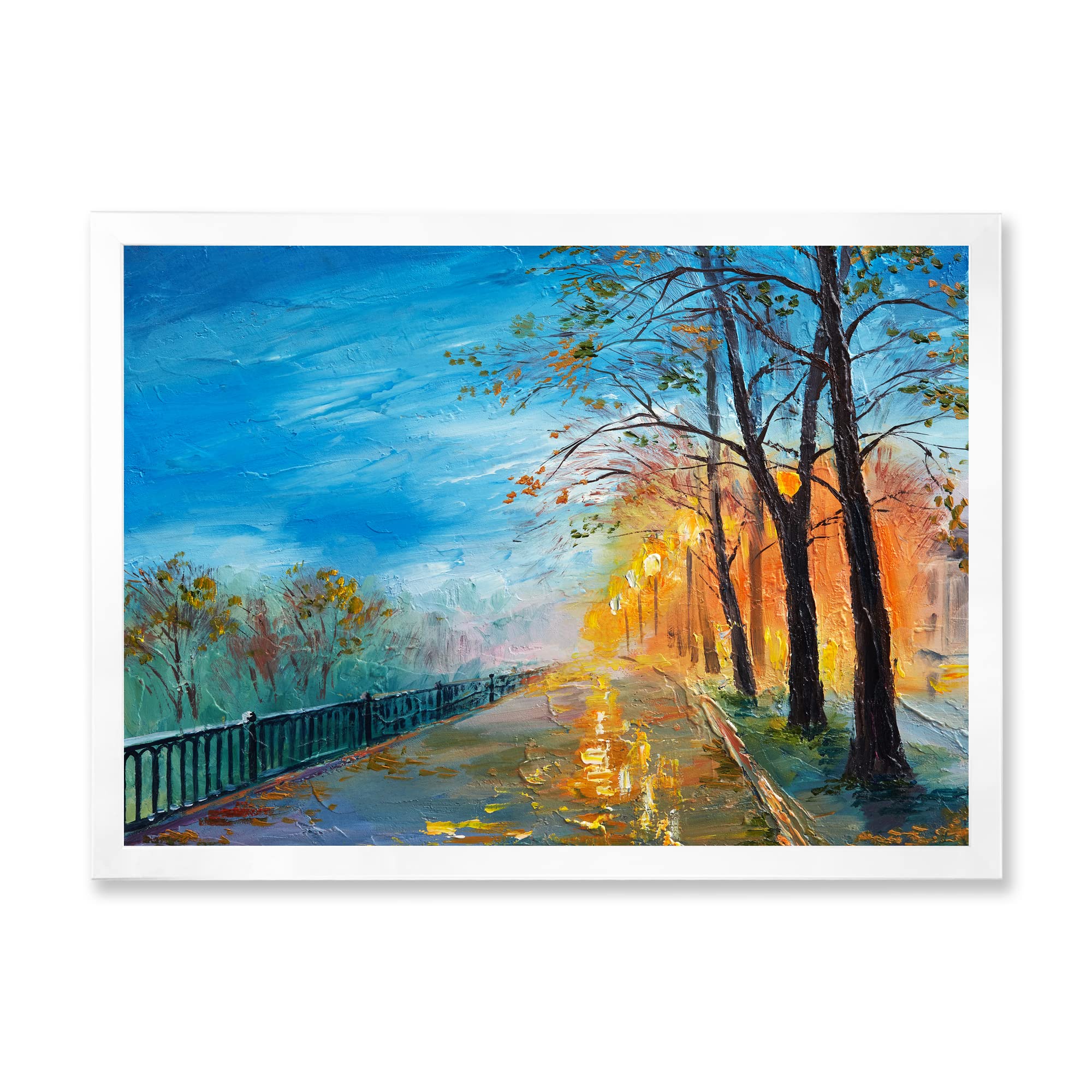 Autumn Road Evening Landscape Painting - Traditional Framed Wall Art Decor for Living Room, Bedroom & Office