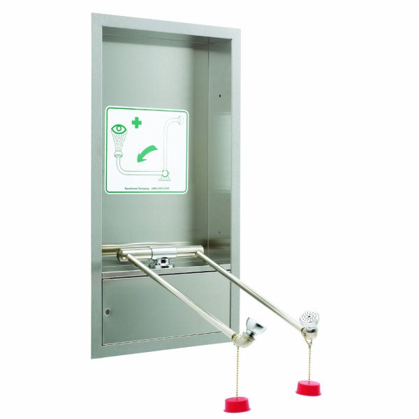 Speakman SE 575 SD ADA Compliant Stainless Steel Recessed Wall Mounted Swing Down Emergency Eye Face Wash Station - Ideal for Laboratories, Factories, and Industrial Safety Use