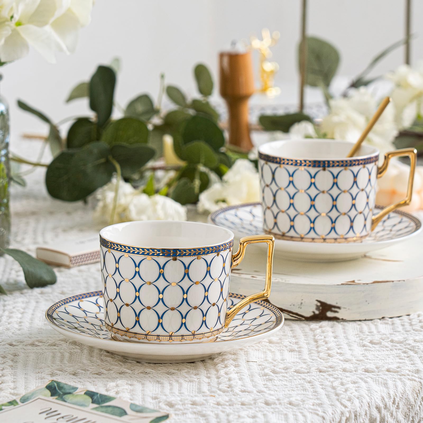 Premium Bone China Tea Cup Set - 15-Piece Elegant Tea Service for 4 with 28oz Teapot, Sugar Bowl, Creamer Pitcher & Spoons - Perfect for Afternoon Tea, Bridal Showers & Housewarming Gifts