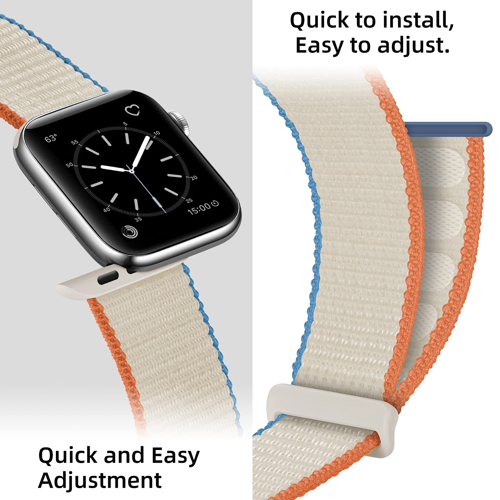 OXWALLEN Sport Loop Nylon Band for Apple Watch Series 9/8/7/6/5/4/3 SE 2/1 - Adjustable Braided Fabric Strap for 41mm 40mm 38mm iWatch - Comfortable Rugged Design for Men & Women (Cream) - Perfect for Running, Workouts & Everyday Wear