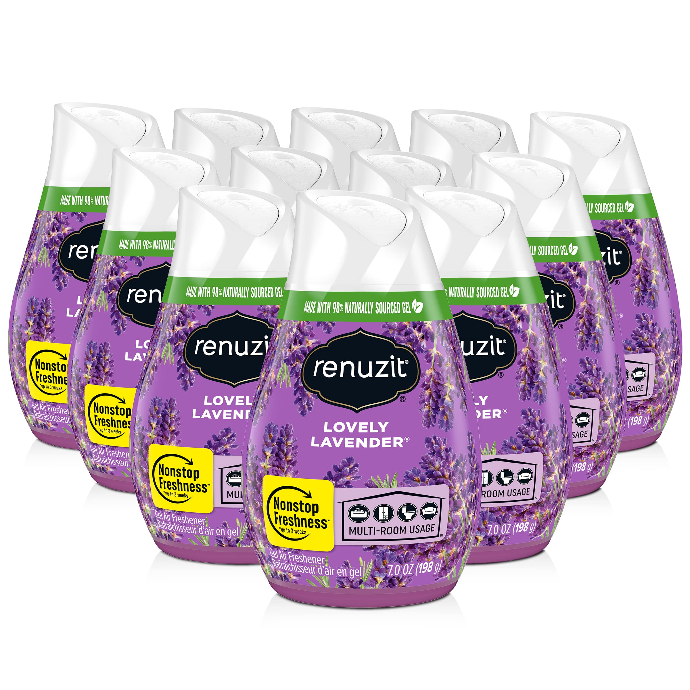 Renuzit Gel Solid Air Freshener - Long Lasting Lavender Scent for Home & Office | 12 Pack Air Freshener Cones | Eliminate Odors in Bathroom, Kitchen, Closet & Car