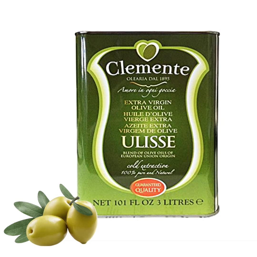 Premium Clemente Ulisse Extra Virgin Olive Oil - Cold Extracted, Non-GMO, 101 Fl Oz (3L) Twin Pack - Perfect for Cooking, Salads & Healthy Recipes