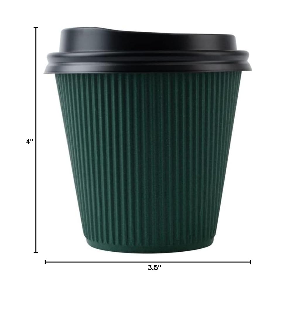 8oz Insulated Coffee Cups with Lids - 400 Pack Leakproof Ripple Wall Hot Cups | Eco-Friendly Disposable Paper Cups for Coffee, Tea, Hot Chocolate & Lattes | Perfect for Cafes, Offices & Home Use