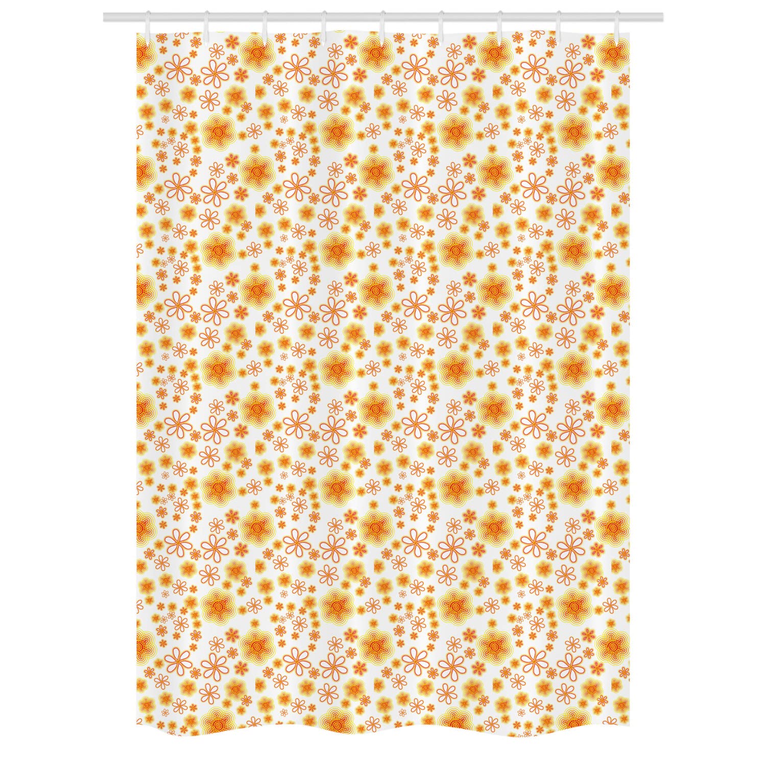 Ambesonne Floral Stall Shower Curtain - Vintage Inspired Abstract Summer Design with Doodle Composition, 54x78 Inches Bathroom Decor Set with Hooks in Vermilion Yellow & White | Perfect for Boho Chic Bathrooms & Vintage Style Home Decor