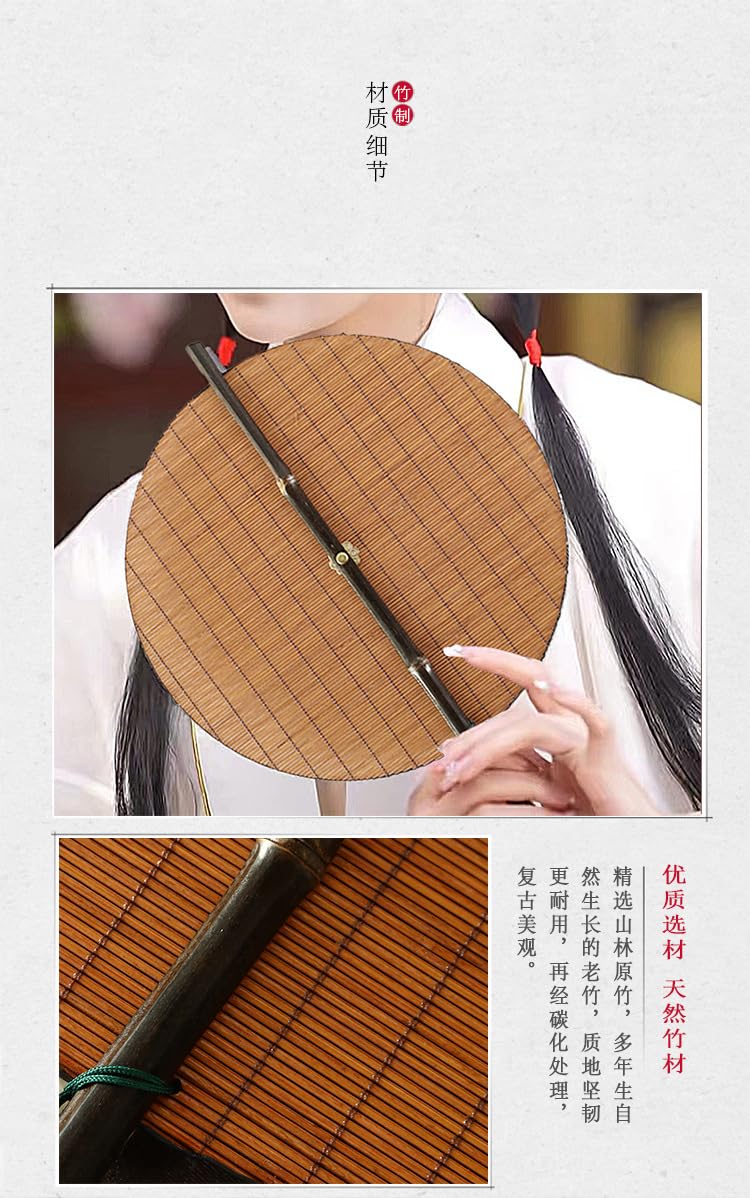 Hand-Woven Bamboo Folding Fan for Women - Traditional Chinese Palace Style Summer Cooling Fan - 8.3 Inch Portable Yellow Bamboo Fan for Outdoor, Travel & Home Decor
