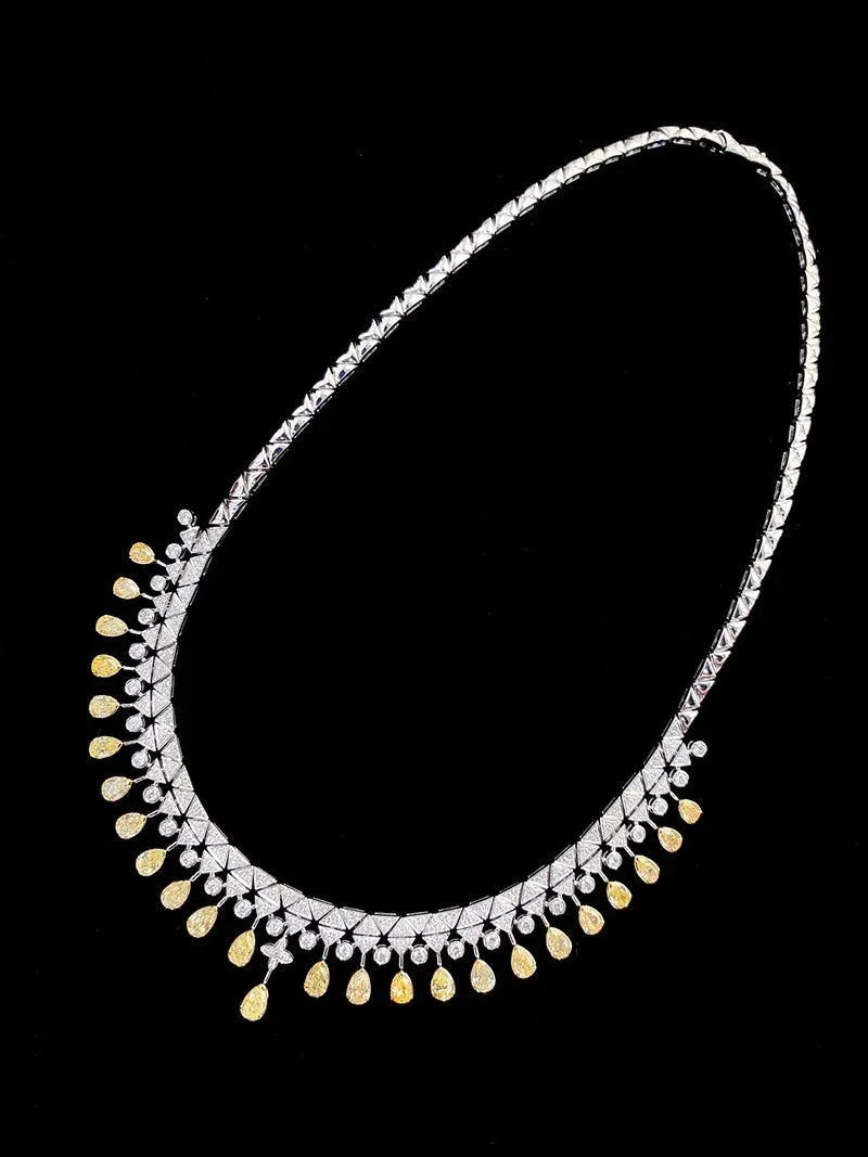 18K White Gold Luxury Diamond Necklace for Women - 31g Elegant Real Natural Yellow Diamond Pendant - Perfect for Senior Banquets, Weddings & Special Occasions