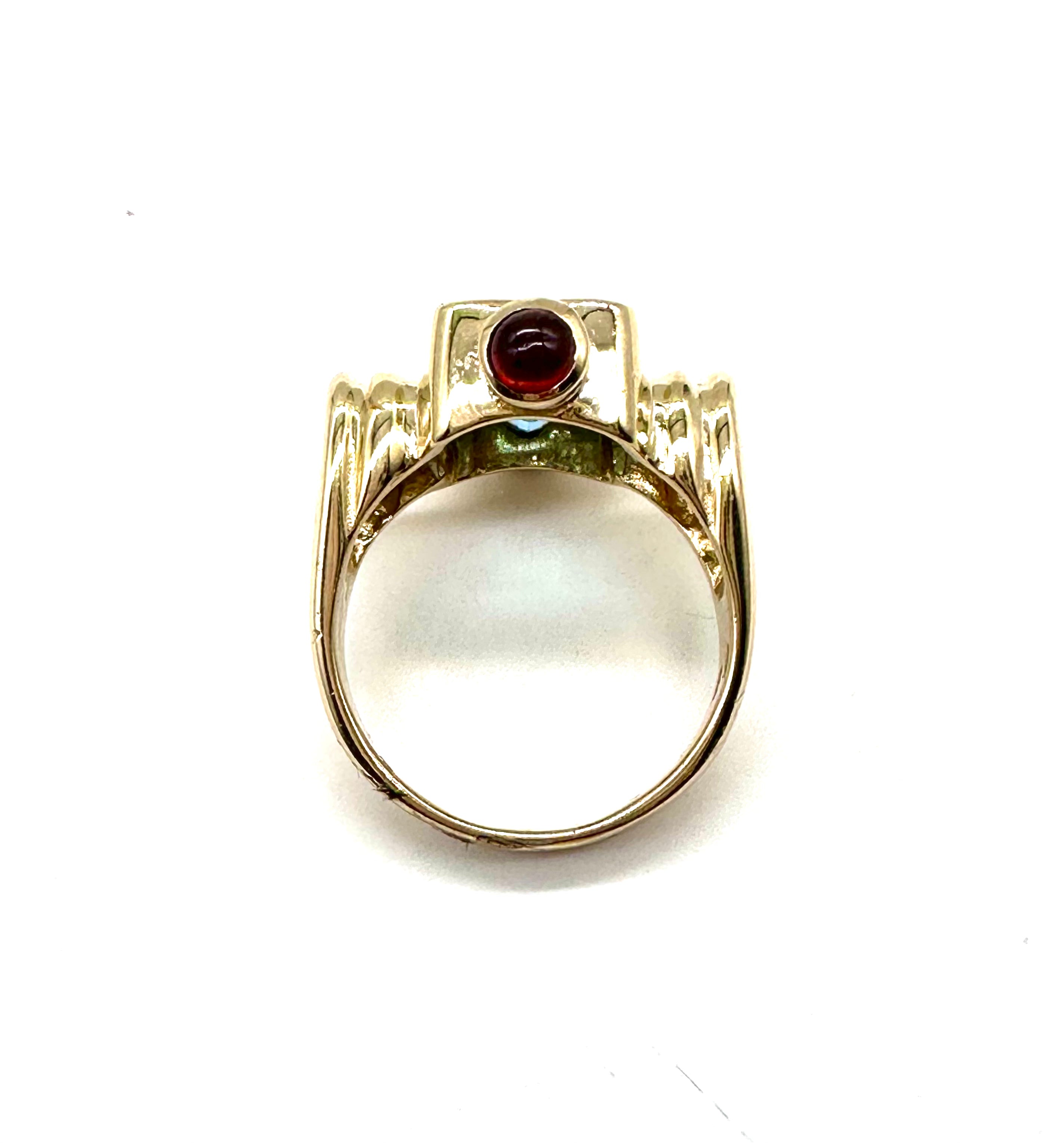 Blue Topaz & Cabochon Ruby Ring - Elegant Sterling Silver Jewelry for Women - Perfect for Weddings, Anniversaries & Special Occasions