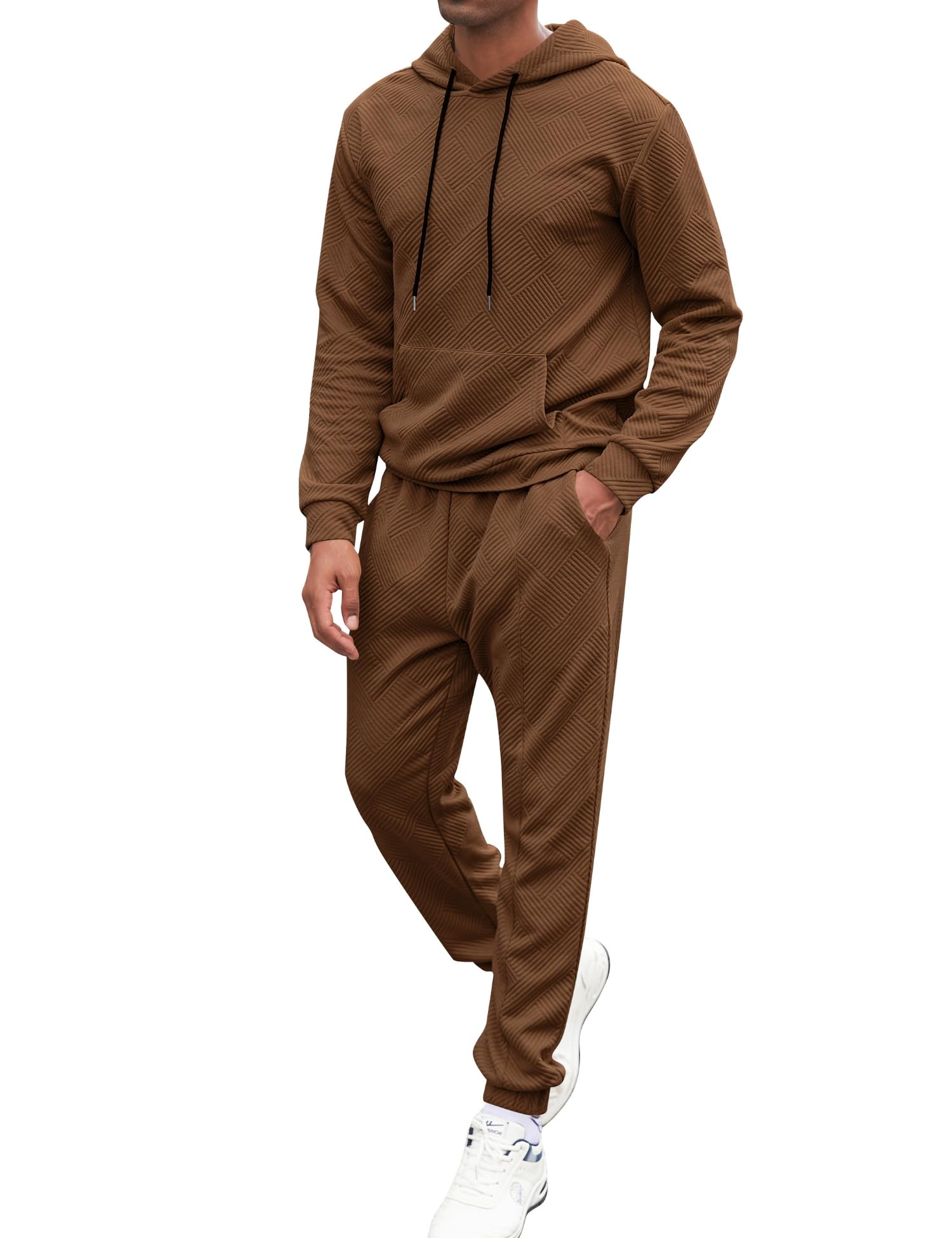 Babioboa Men's 2-Piece Jacquard Sweatsuit Set - Hooded Sweatshirt & Jogger Pants Outfit for Casual Wear, Gym, and Street Style Fashion