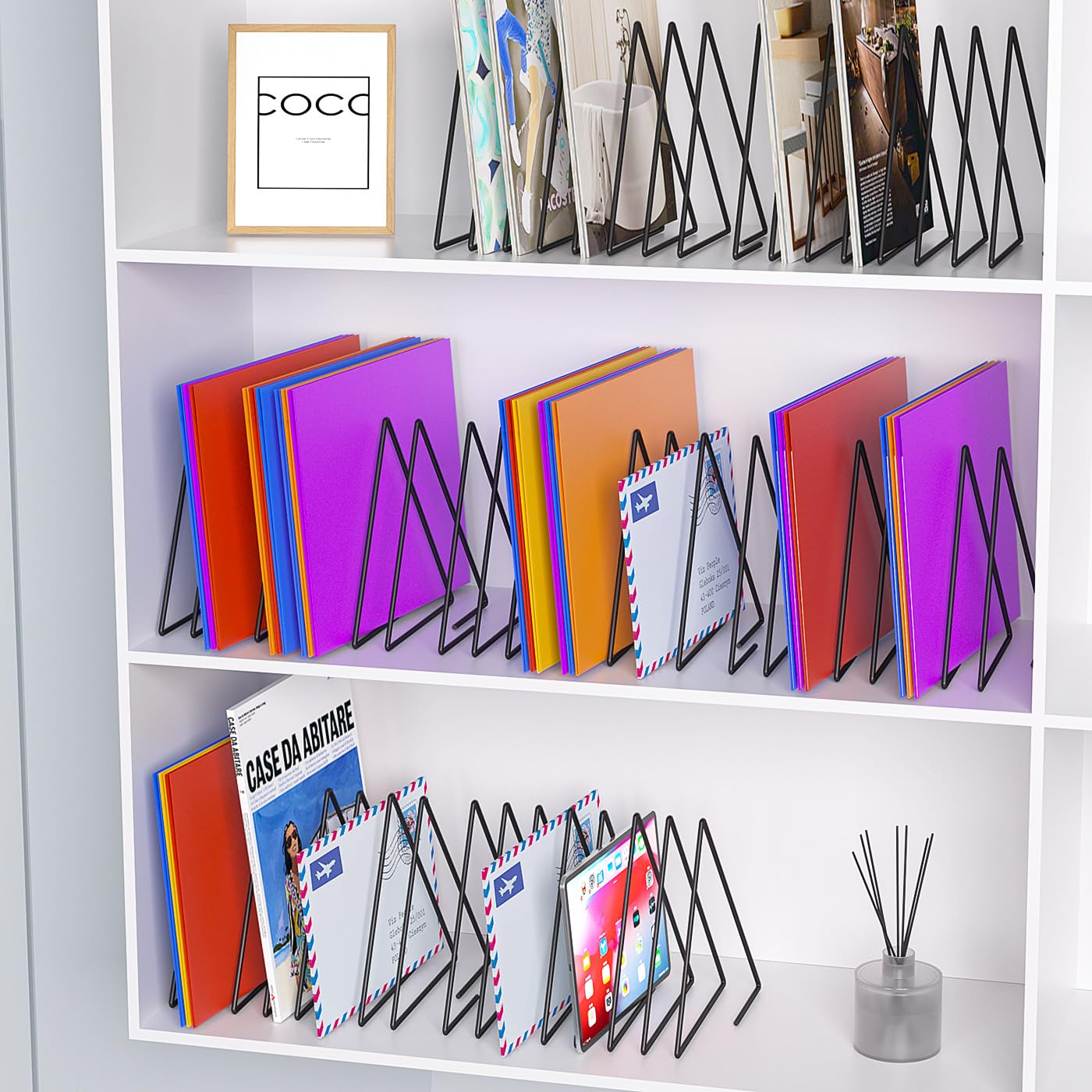 2-Pack Metal Triangle Desk File Organizer - 7-Slot Desktop Magazine Holder & Document Sorter for Office, School, Home - Black (Perfect for Organizing Papers, Books, and Office Supplies)