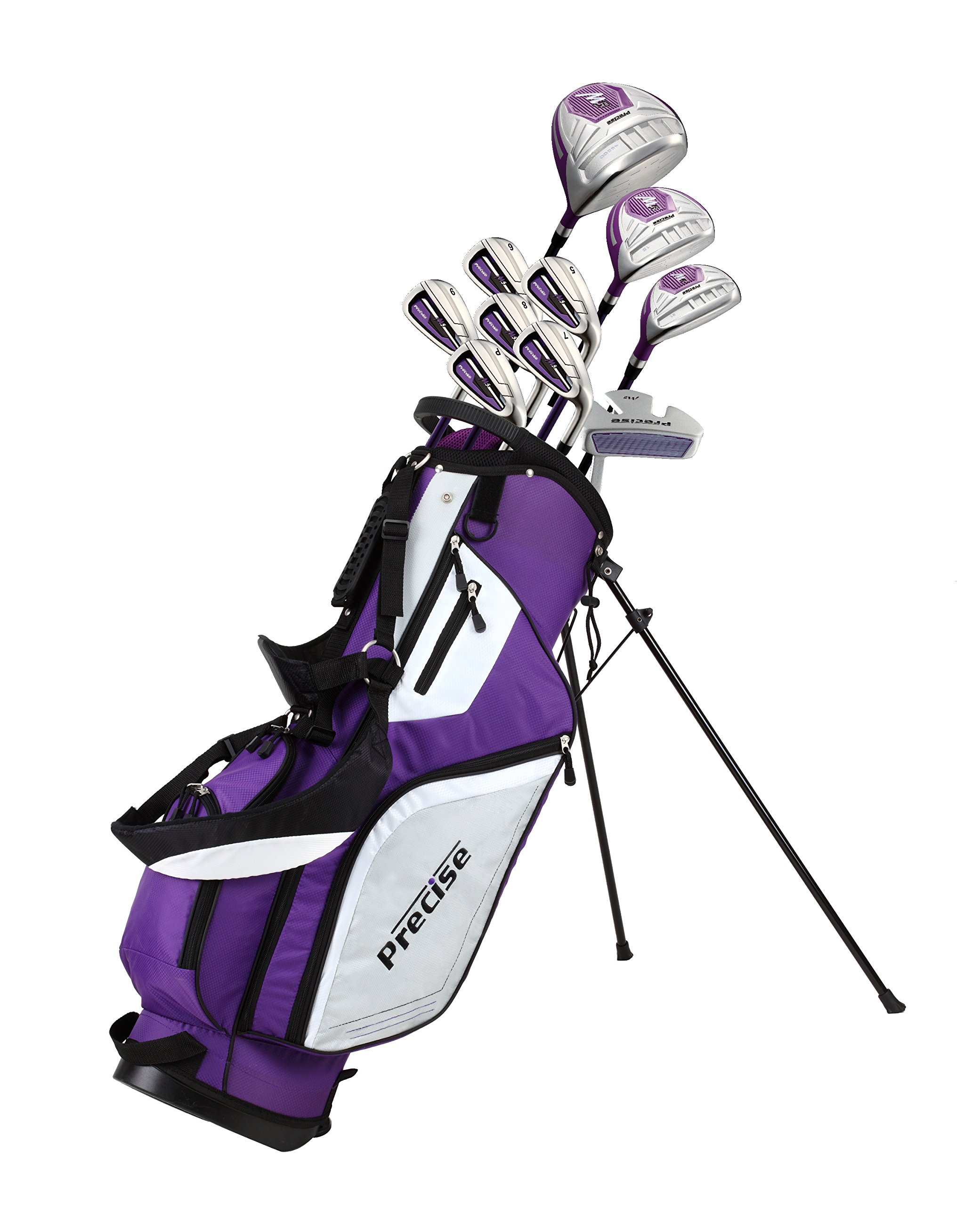 Precise M5 Ladies Left & Right Handed Complete Golf Club Set - Regular & Petite Women's Golf Clubs with 3 Hybrid Clubs, Lightweight Graphite Shafts & Spacious Stand Bag | Perfect for Beginners, Casual Play & Golf Course Practice