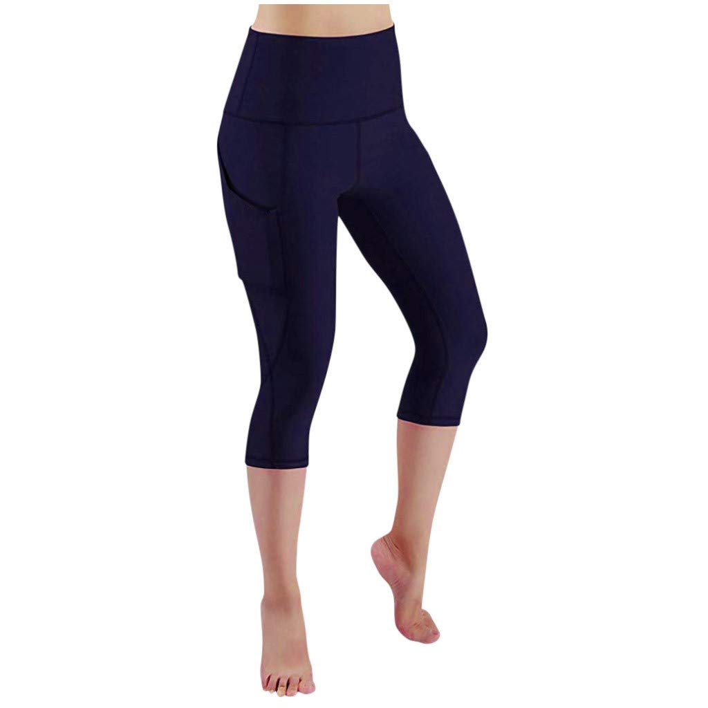 HPWRIU High Waisted Yoga Pants for Women with Pockets - Breathable Workout Capri Leggings for Running, Gym & Yoga | Tummy Control & Side Pockets