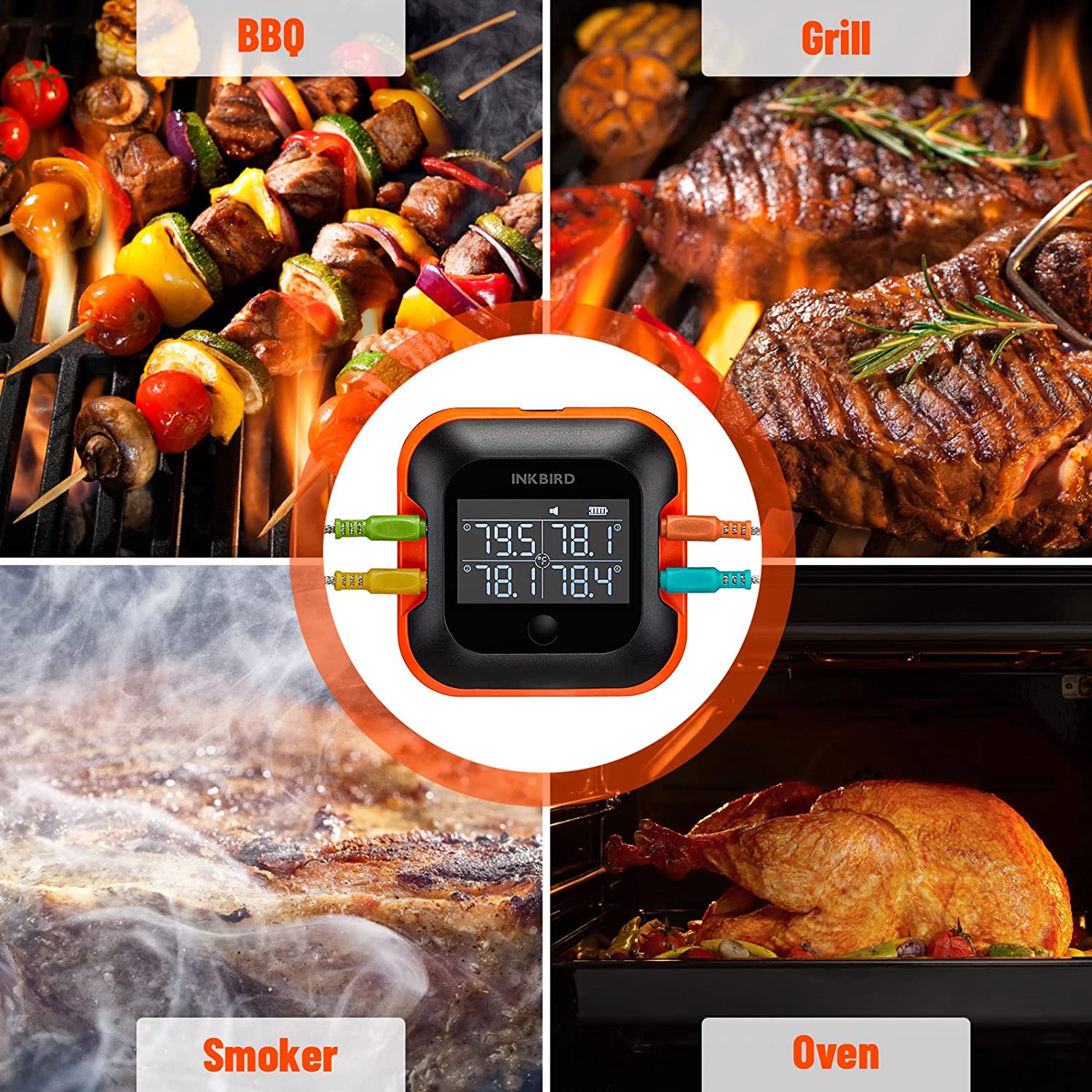 IBT-24S Wireless Bluetooth BBQ Meat Thermometer for Grilling, Smoking, and Cooking – Perfect for Outdoor BBQ, Camping, and Home Kitchen Use