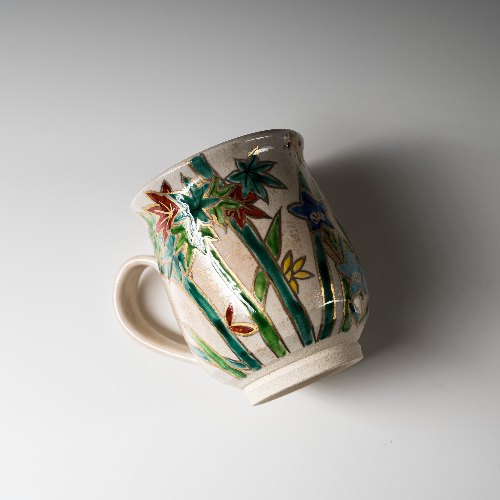 Handmade Kyo Kiyomizu Ware Kinsai Flower Mug Cup - Authentic Japanese Ceramic Tea Cup for Matcha, Coffee & Home Decor
