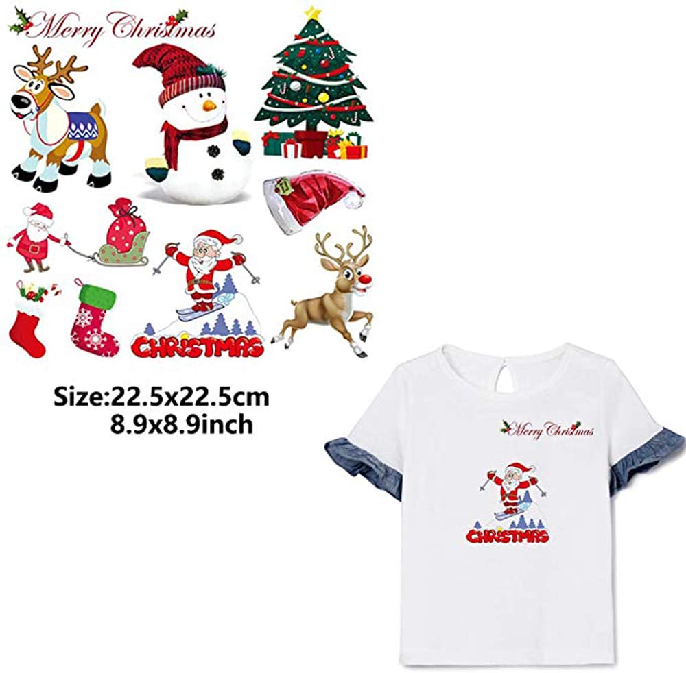 LOOGOOL Christmas Iron-On Appliques - Xmas Heat Transfer Patches for Clothing, DIY Holiday Decorations - Perfect for Sweaters, Hats & Gift Wrapping
