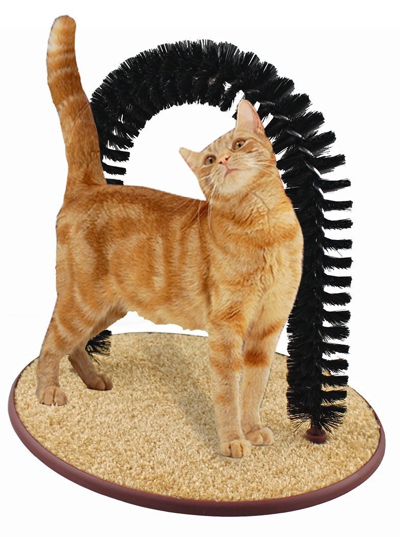 Premium Cat Grooming Arch with Catnip Bag - Self-Scratching Massager & Brushing Post Reduces Shedding & Hairballs for Indoor Cats - Perfect for Playtime & Relaxation