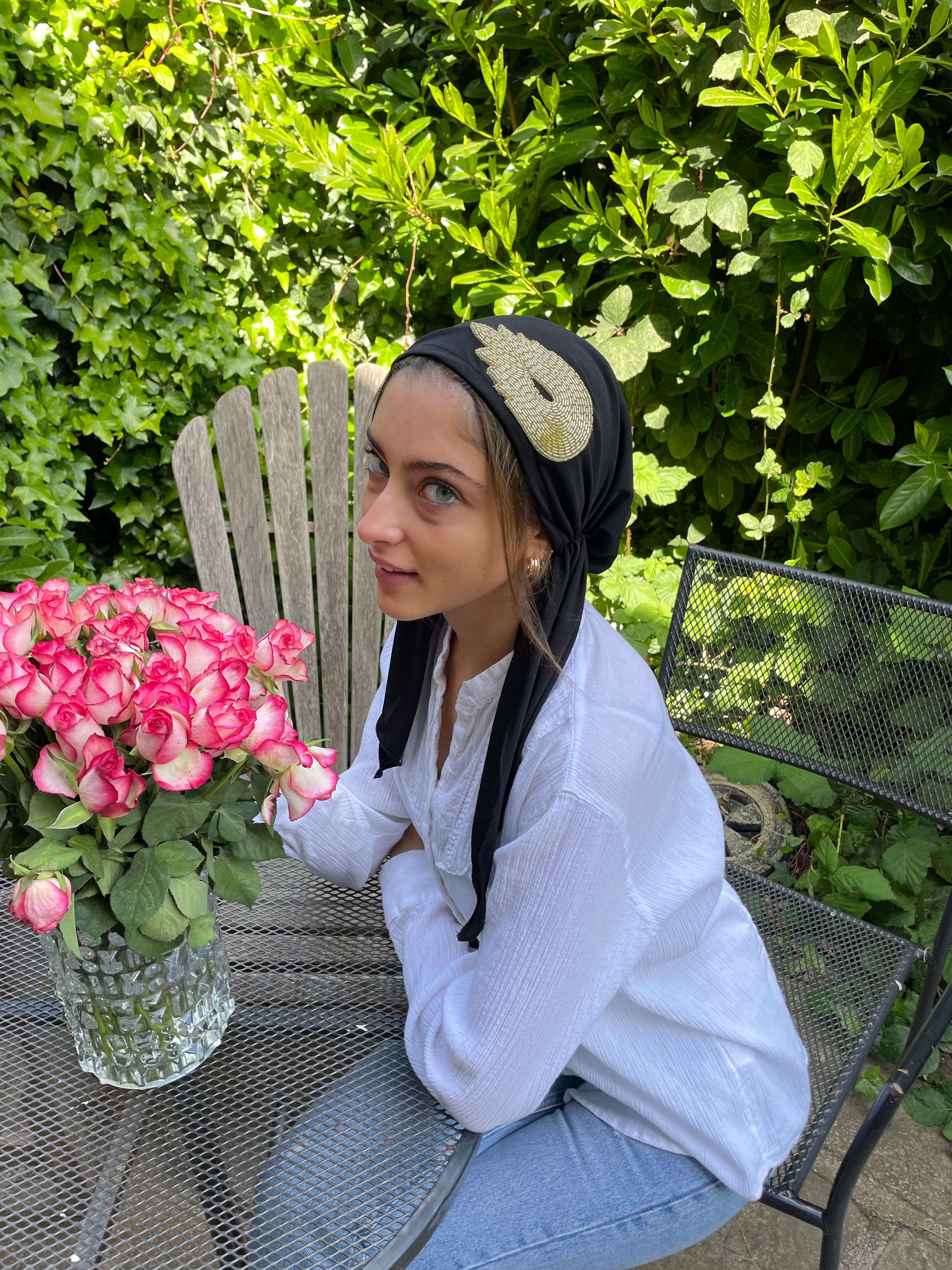 Black Gold Hijab - Sparkly Pre-Tied Tichel Hair Scarf | Premium Quality Made in USA | Perfect for Daily Wear, Special Occasions & Modest Fashion