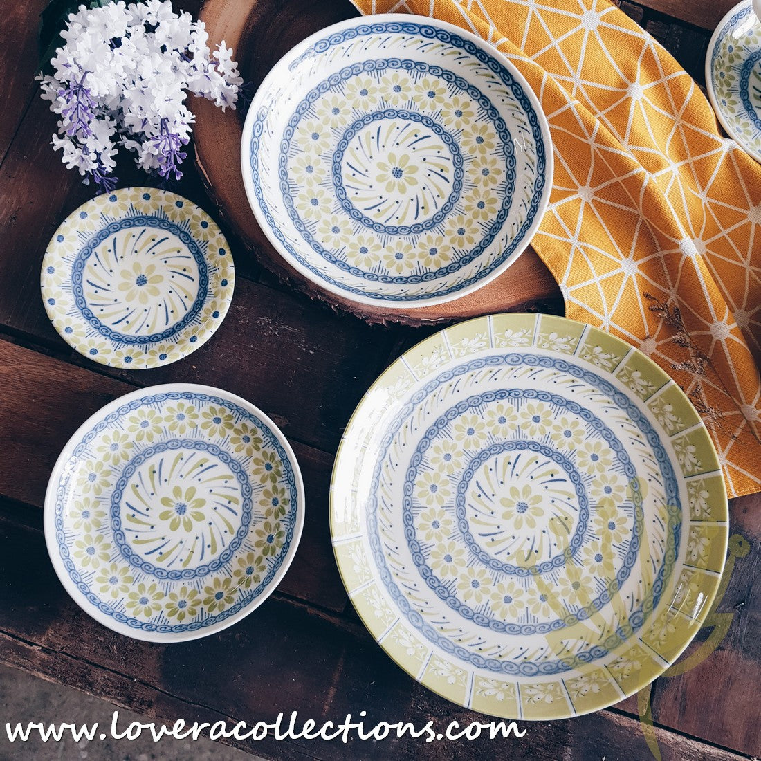 Awasaka Japan Green & Blue Daisy Tea & Dinnerware Set - Elegant Japanese Ceramic Tableware for Tea Time & Dining - Perfect for Home, Restaurants & Gifts