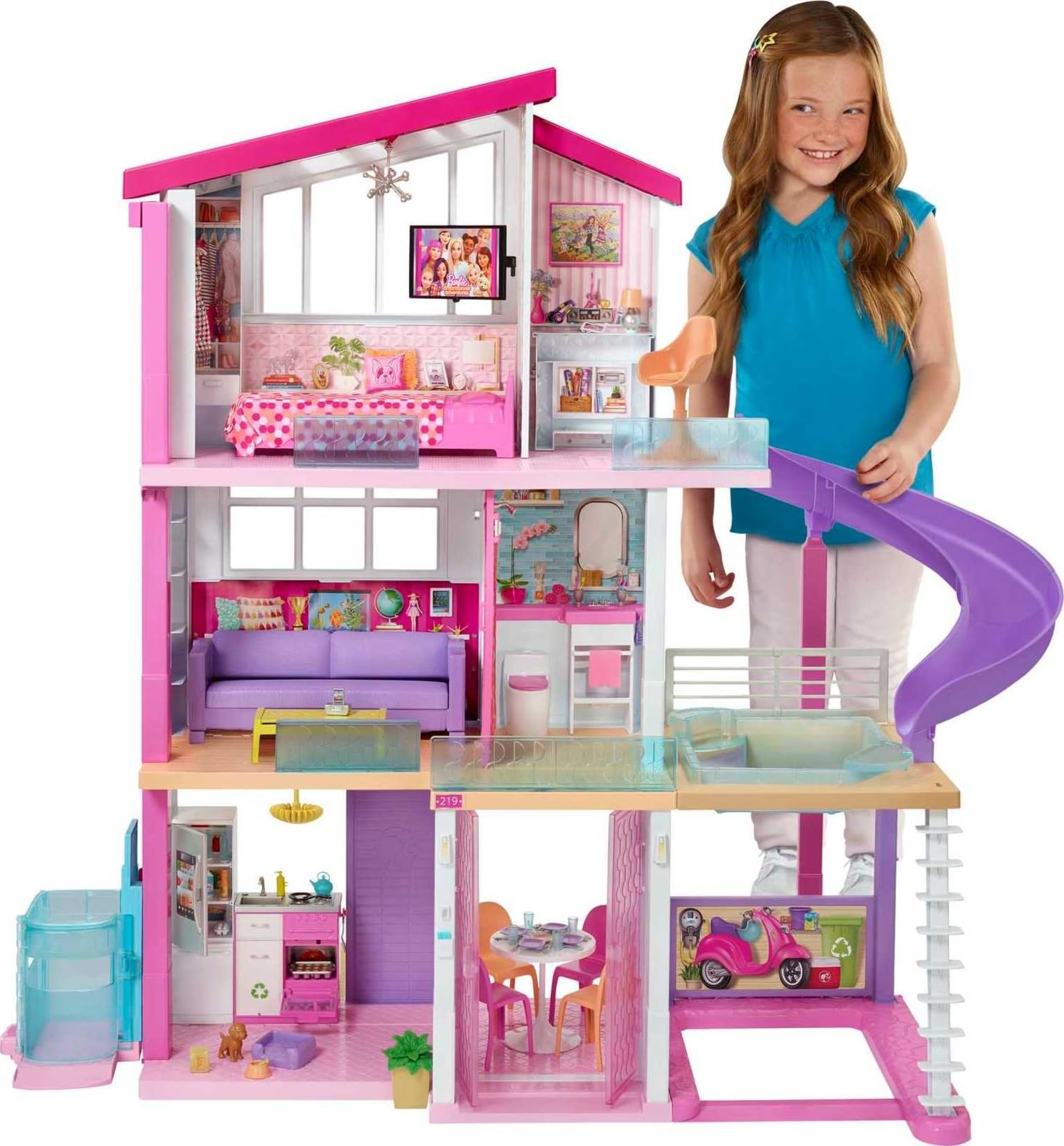 Barbie DreamHouse Dollhouse Playset with 70+ Accessories - Transforming Furniture, Elevator, Slide, Lights & Sounds - Perfect for Imaginative Play & Gift for Girls Ages 3+