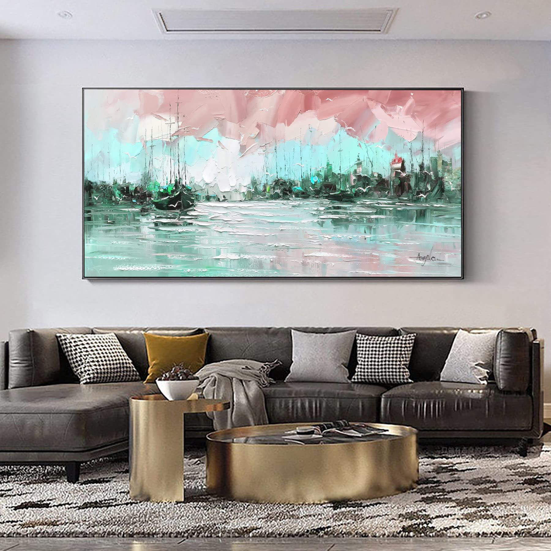 Original Hand-Painted Ocean Oil Painting on Canvas - Nautical Christmas Decor, Large Wall Art (96x48 Inch Unframed) - Perfect for Home Decor, Housewarming Gifts & Coastal Living Rooms