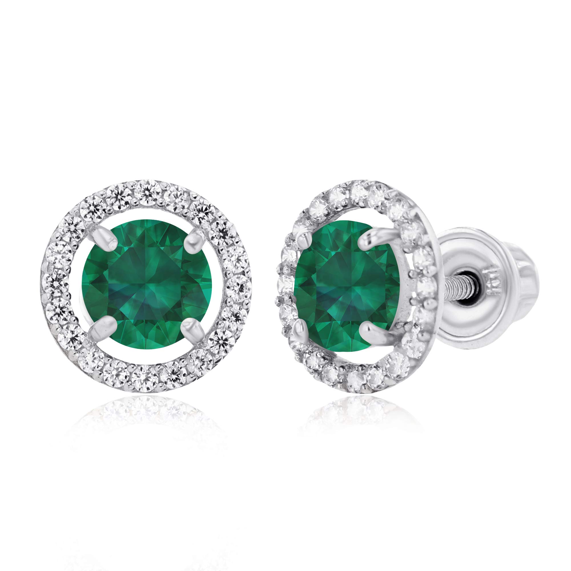 14K Gold 8mm Halo Birthstone Stud Earrings for Women - Natural Gemstone Screwback Earrings with 5mm Round Birthstone & 1mm White Sapphire Accents | Perfect for Birthdays, Anniversaries, and Everyday Elegant Wear