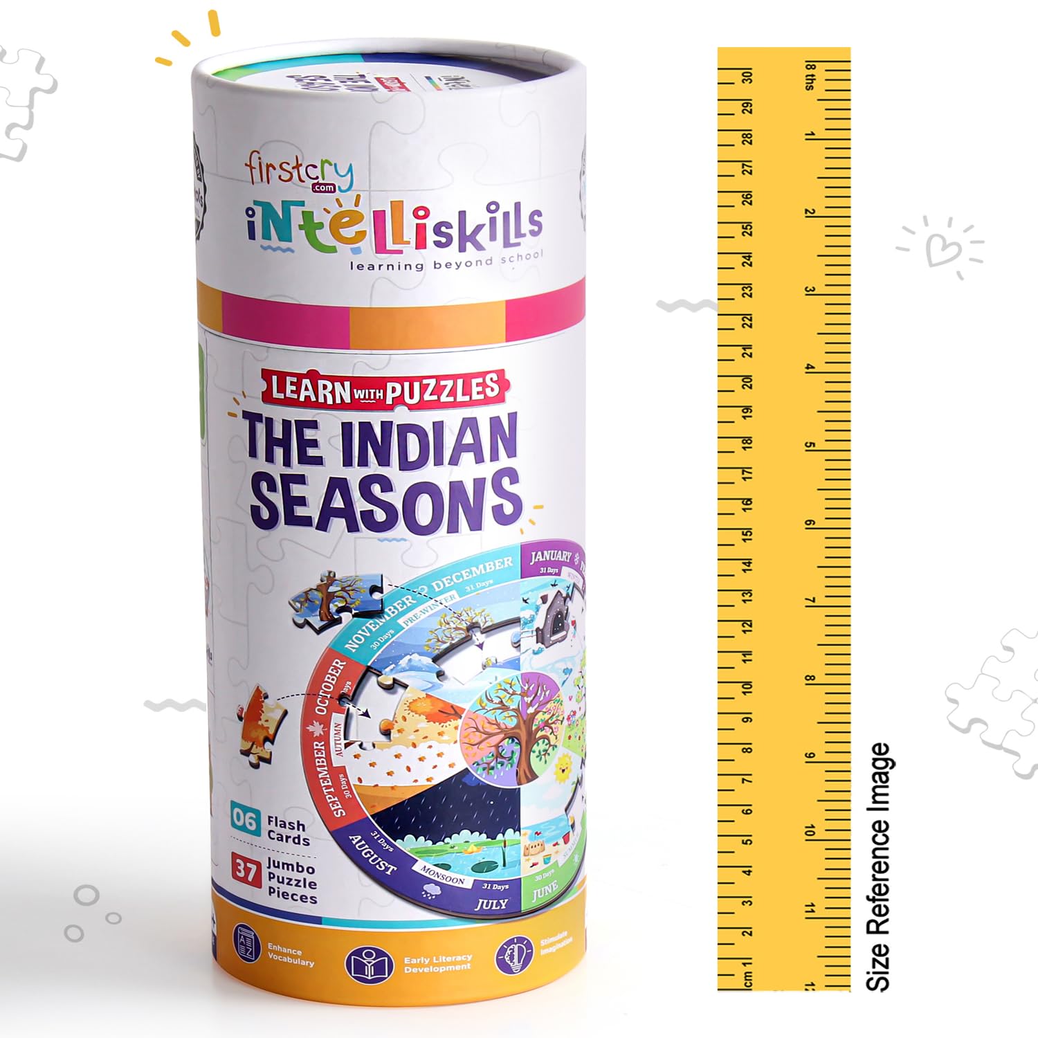 FIRSTCRY INTELLISKILLS Premium 37-Piece Indian Seasons Jigsaw Puzzle with 6 Flash Cards | Educational Toy for Kids Ages 4+ | Fun Learning of 6 Seasons | Floor Puzzle for Boys & Girls | BIS Certified | Perfect for Homeschooling & Classroom Activities