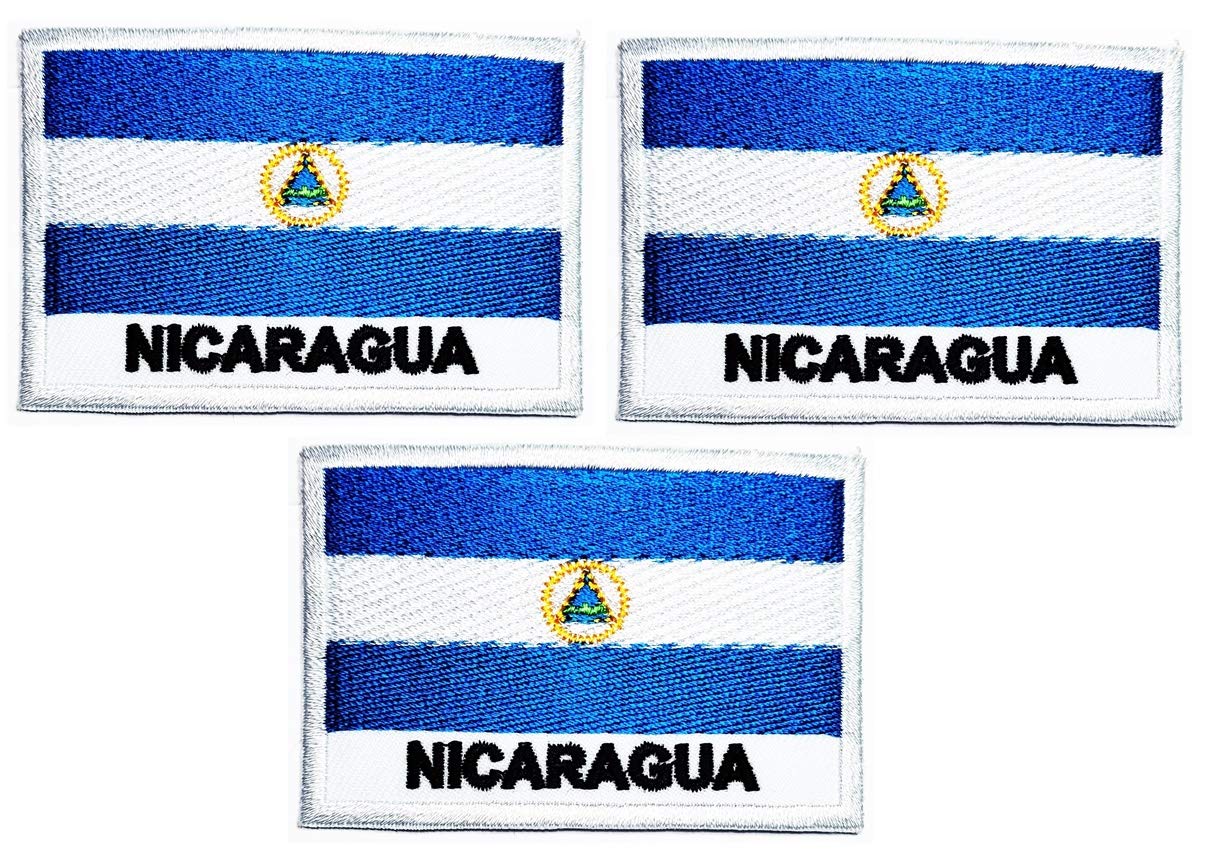 Nicaragua Flag Embroidered Iron On Patch Set of 3 - National Country Emblem Applique for DIY Crafts, Clothing Repair, Jeans, T-Shirts, Hats & Backpacks - Perfect for Patriotic Events, Travel & Fashion Customization