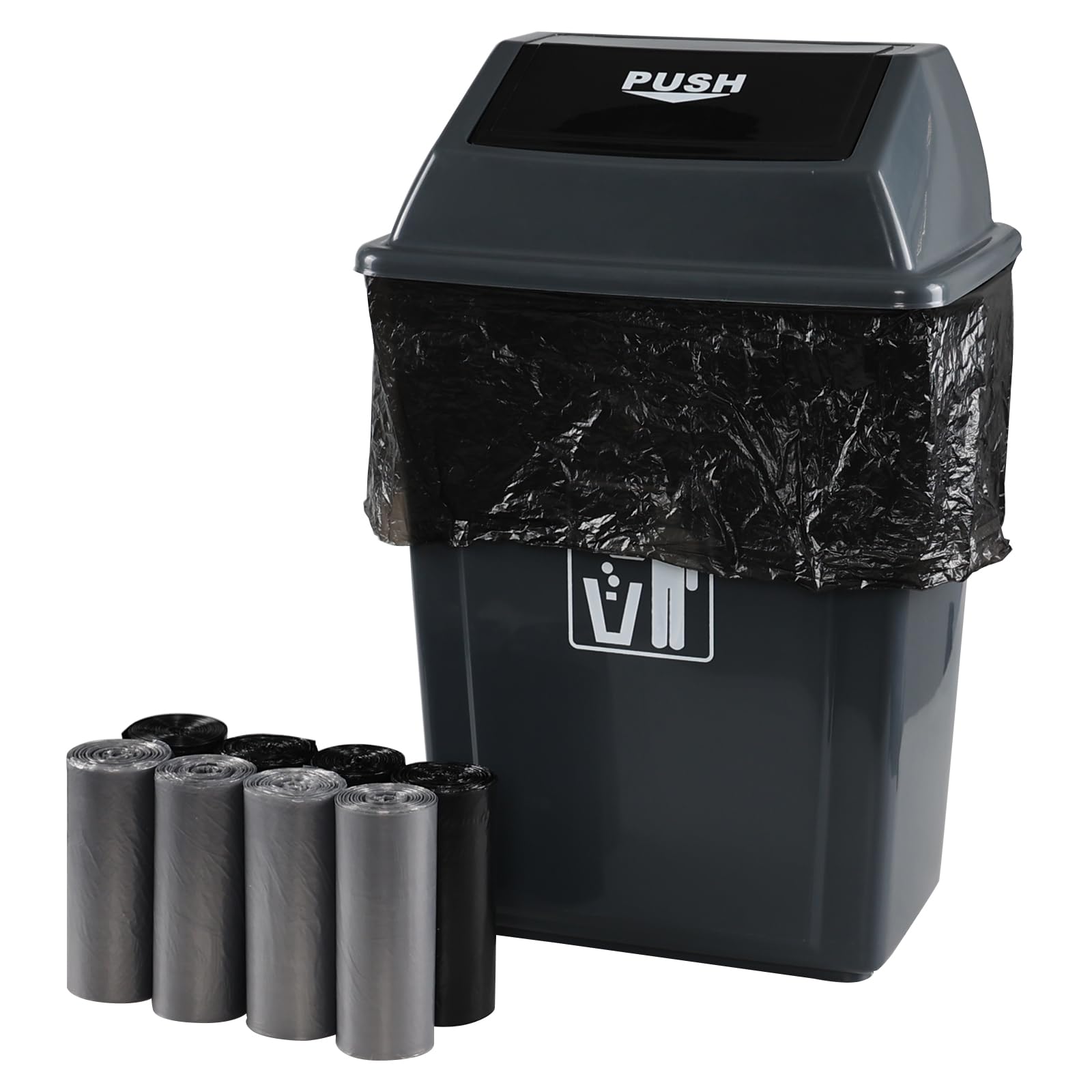 Yuright 10 Gallon Kitchen Trash Bags - 200 Count Heavy Duty Wastebasket Garbage Bags in Black & Grey for Home, Office, and Commercial Use - Perfect for Kitchen, Bathroom, and Outdoor Waste Disposal