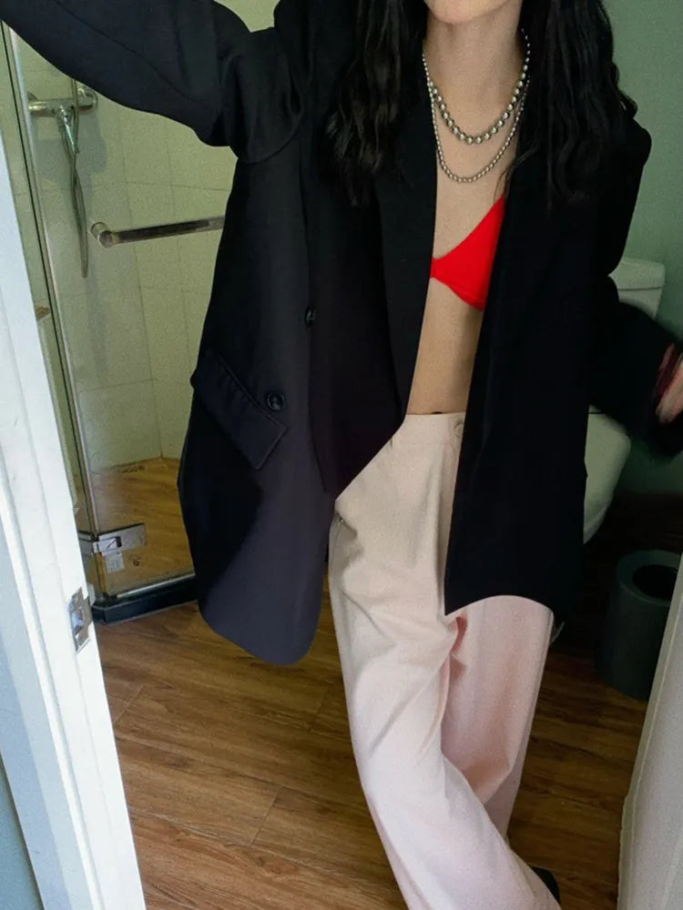 Women's Asymmetrical Blazer with Notched Collar - Long Sleeve Spliced Button Jacket for Casual Fall Fashion | Office Wear, Date Night & Autumn Outfits