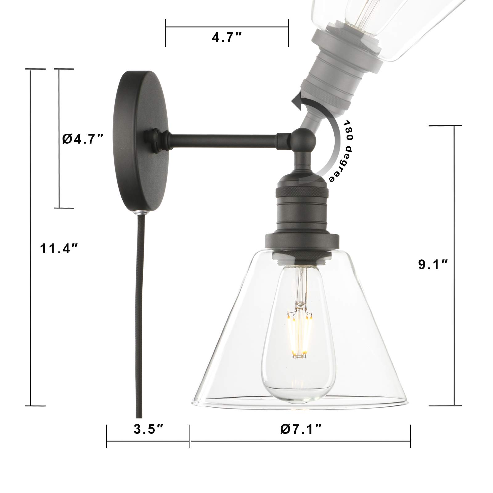 Phansthy Industrial Wall Sconce Light with Switch - 7.1
